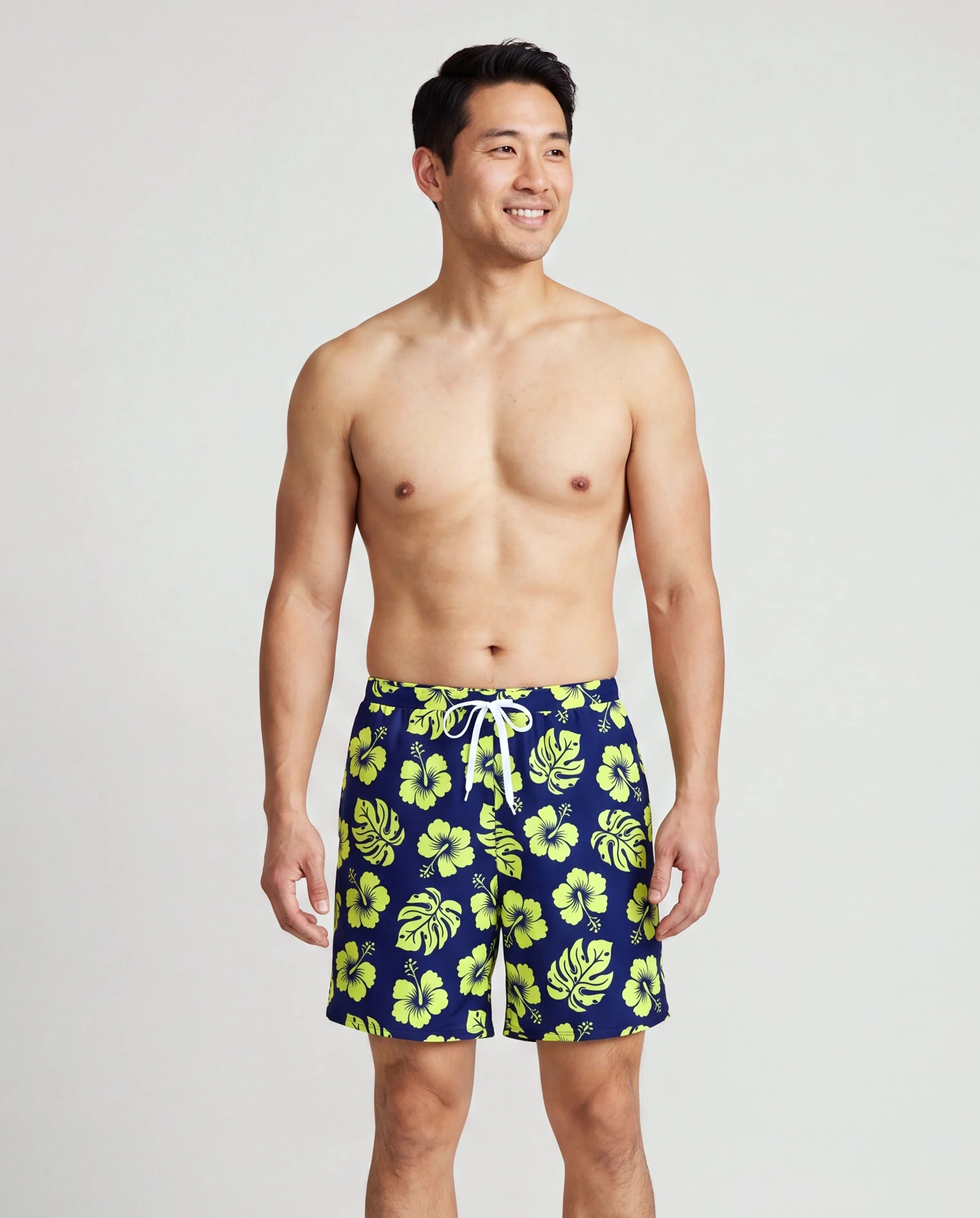 Daddy & Son Tropical Floral Swimsuits Halter Bikini & Swim Trunks Set Deep Blue - Image 2