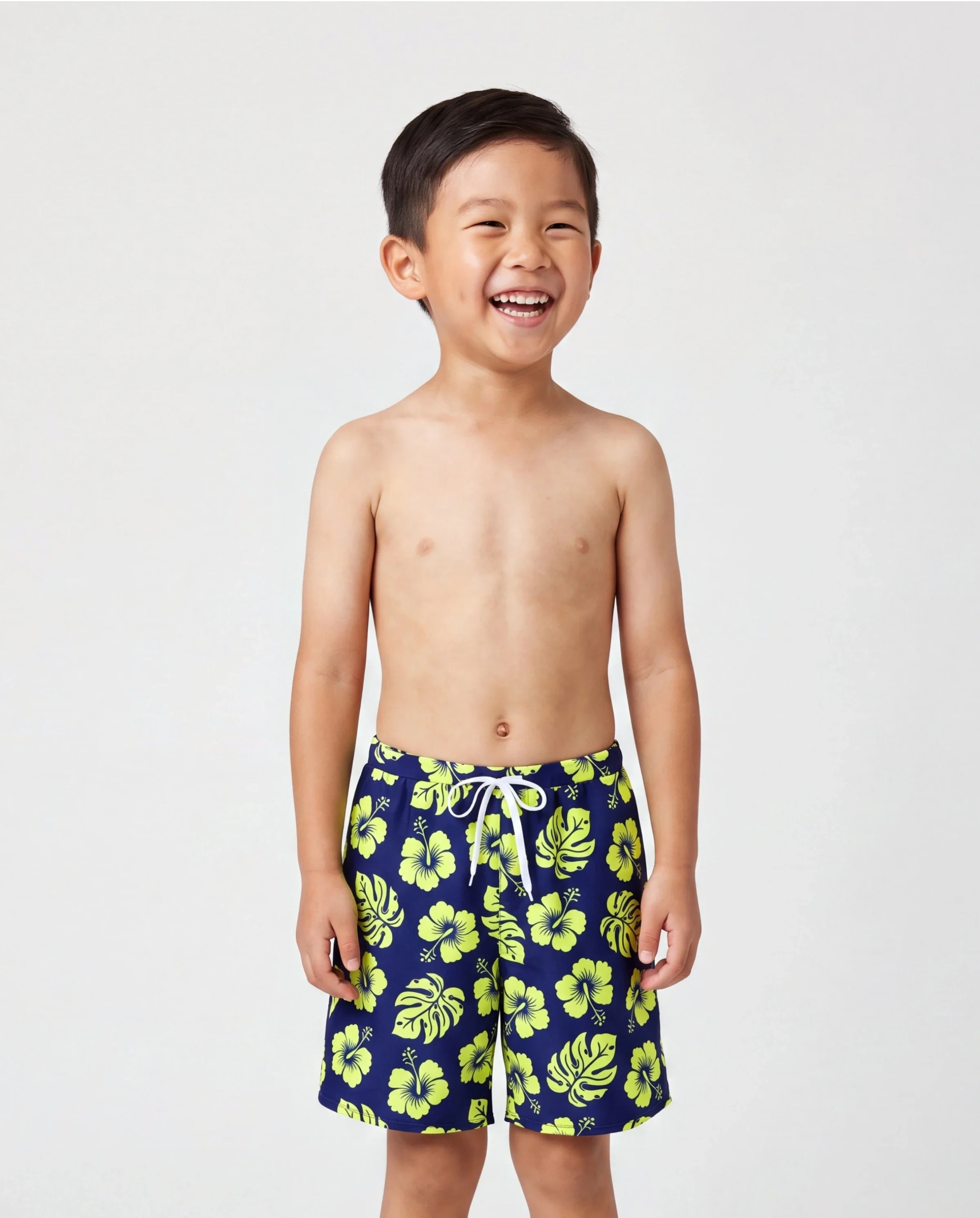 Daddy & Son Tropical Floral Swimsuits Halter Bikini & Swim Trunks Set Deep Blue - Image 3