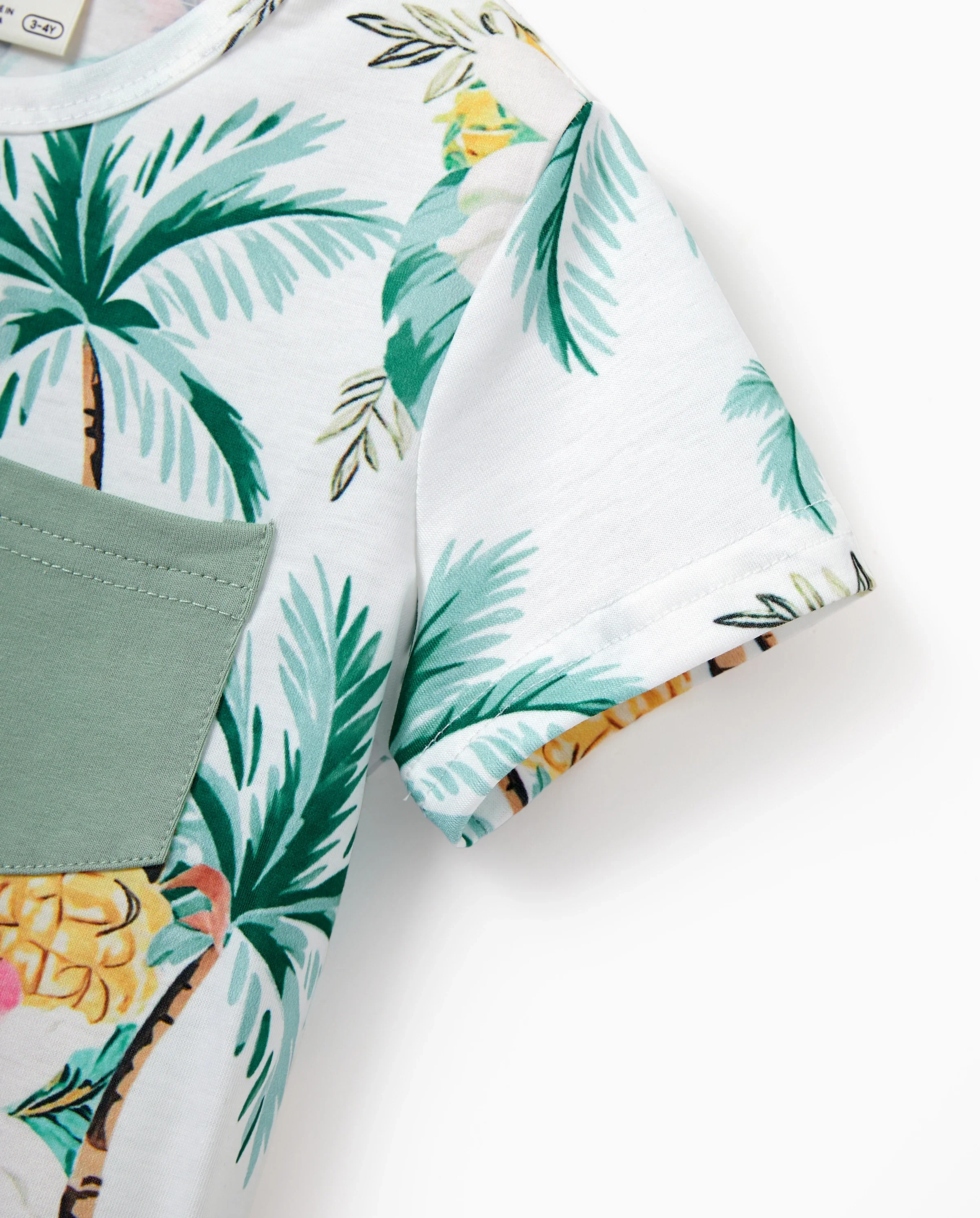 Daddy & Son Tropical Print Outfits,Dad/Kids Cotton T-Shirt Set Green - Image 6