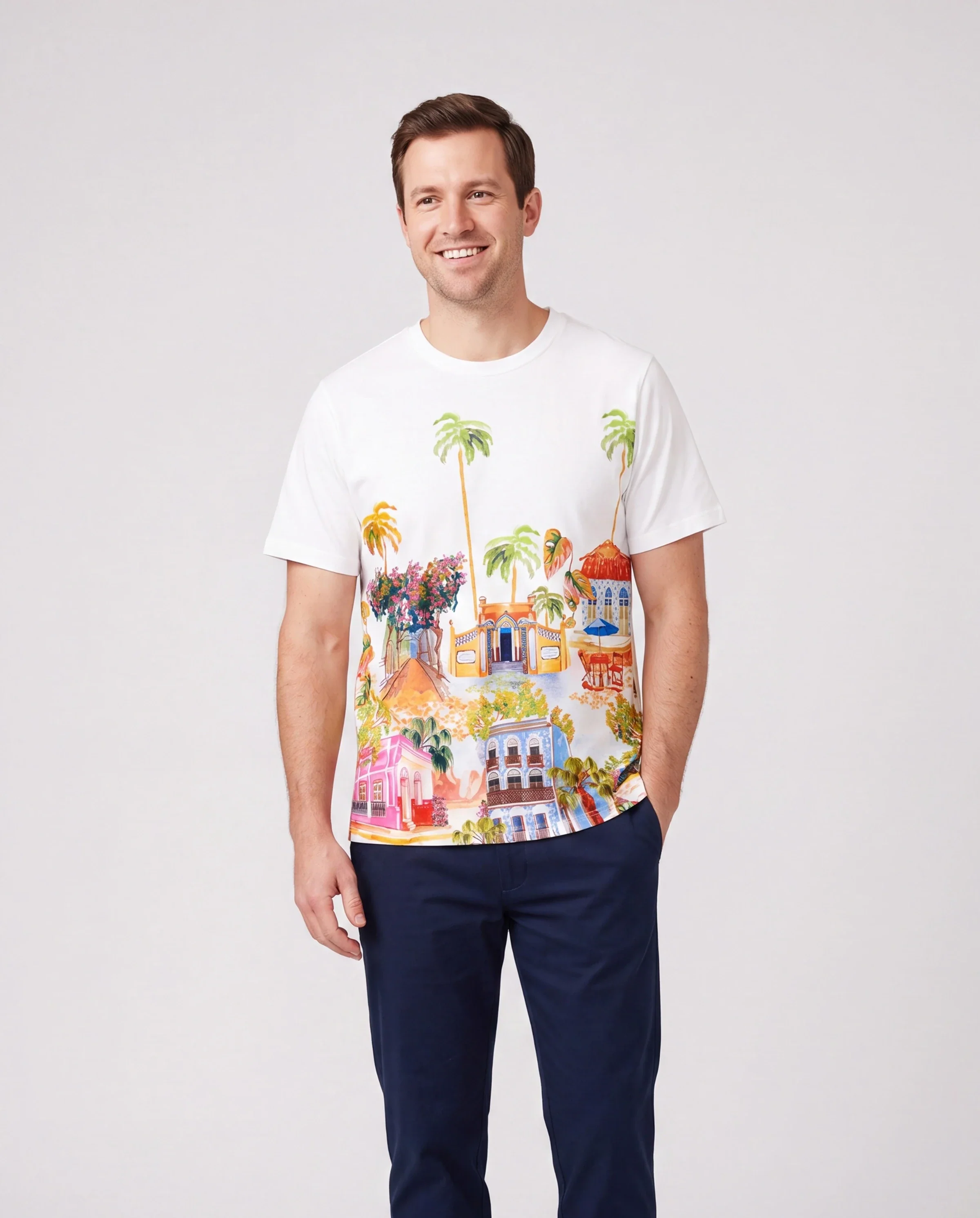 Daddy & Son Vacation Set Tropical Pineapple Coconut Tree Print Short-sleeve T-shirt or Hollow out Strap Dress for Summer Vacation White - Image 2