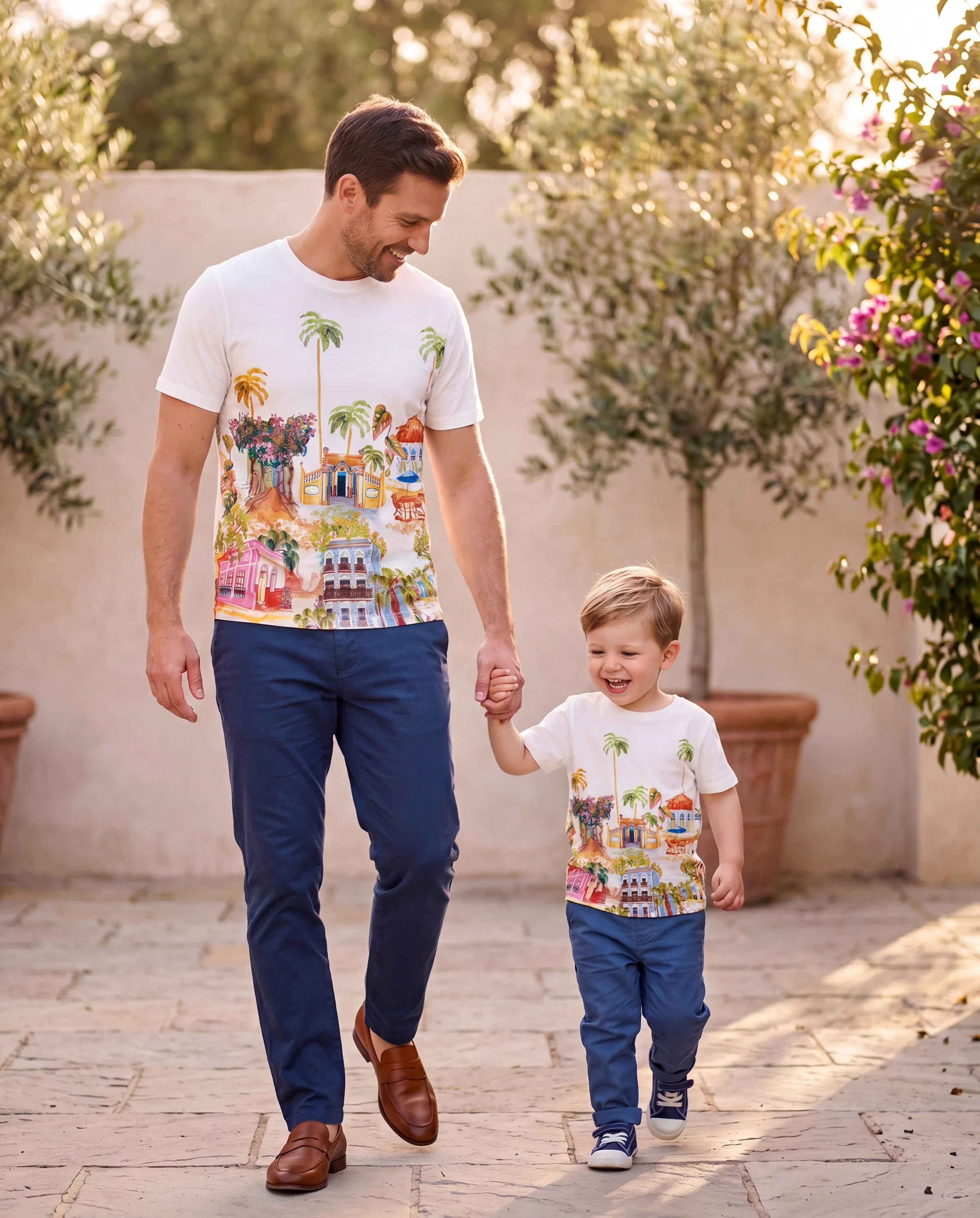 Daddy & Son Vacation Set Tropical Pineapple Coconut Tree Print Short-sleeve T-shirt or Hollow out Strap Dress for Summer Vacation White - Image 8
