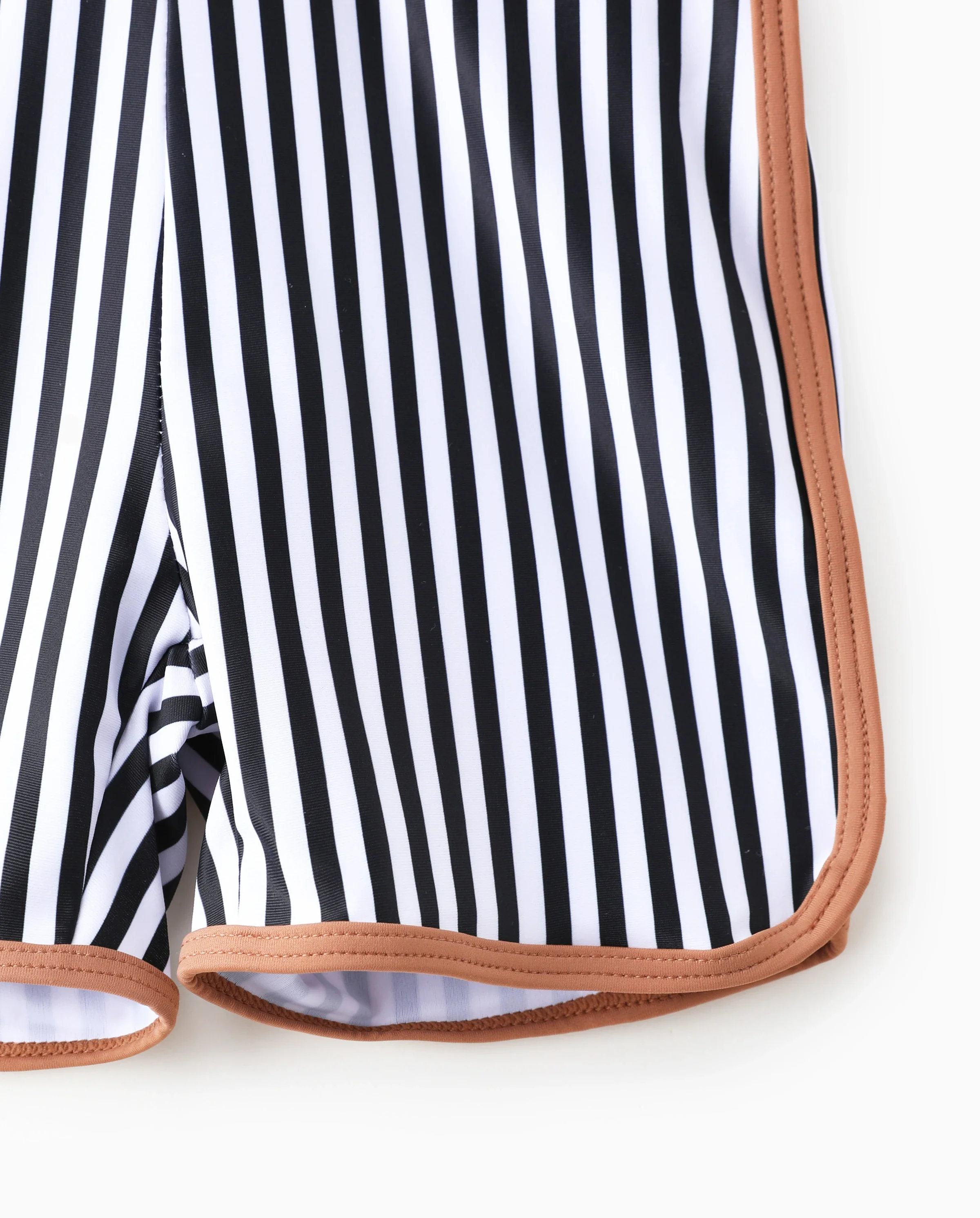 Daddy & Son Vertical Stripe Drawstring Swim Drunks Khaki - Image 6