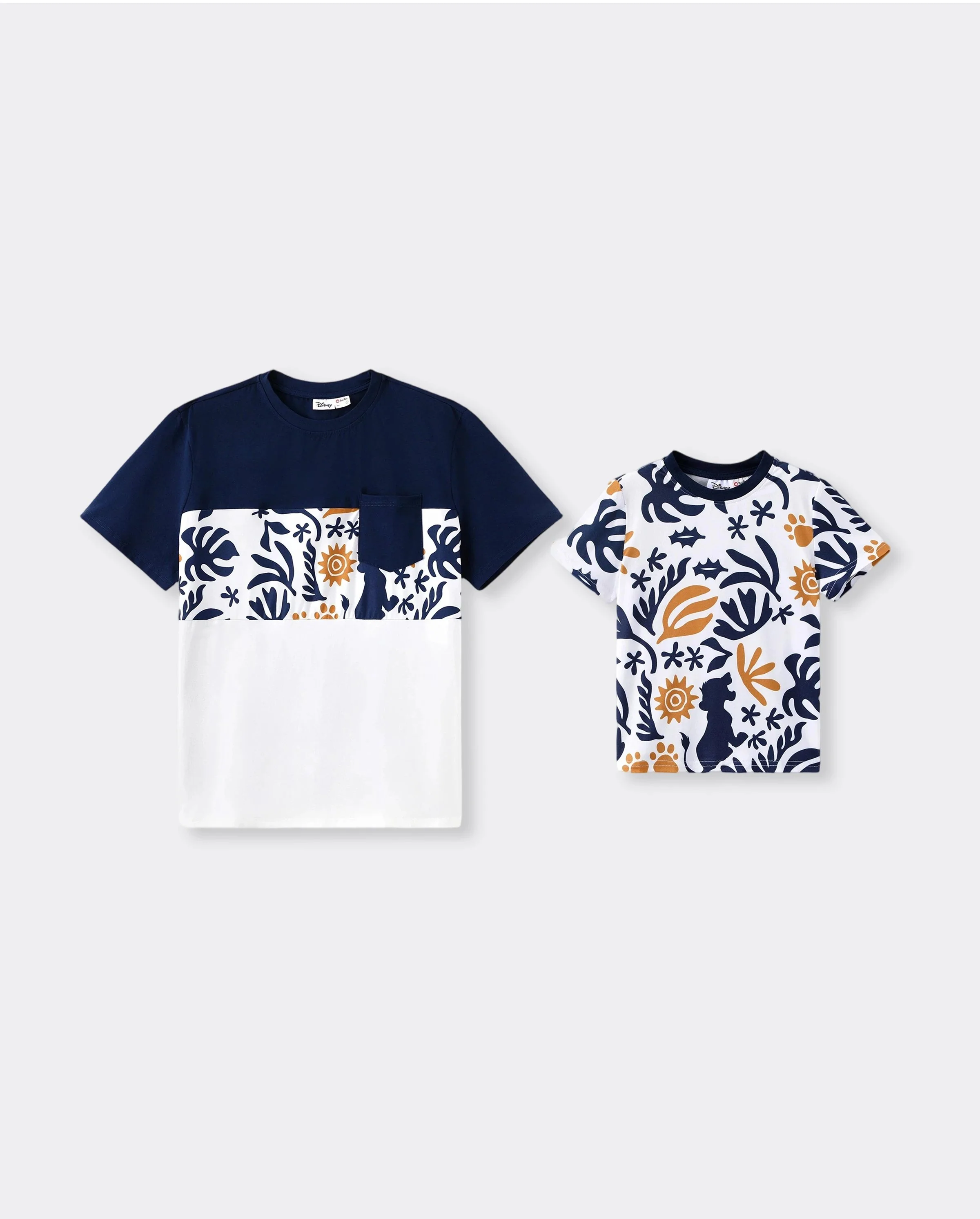 Disney Lion King Daddy & Son Simba Palm Leaf Pattern Colorblock Top Dark Blue