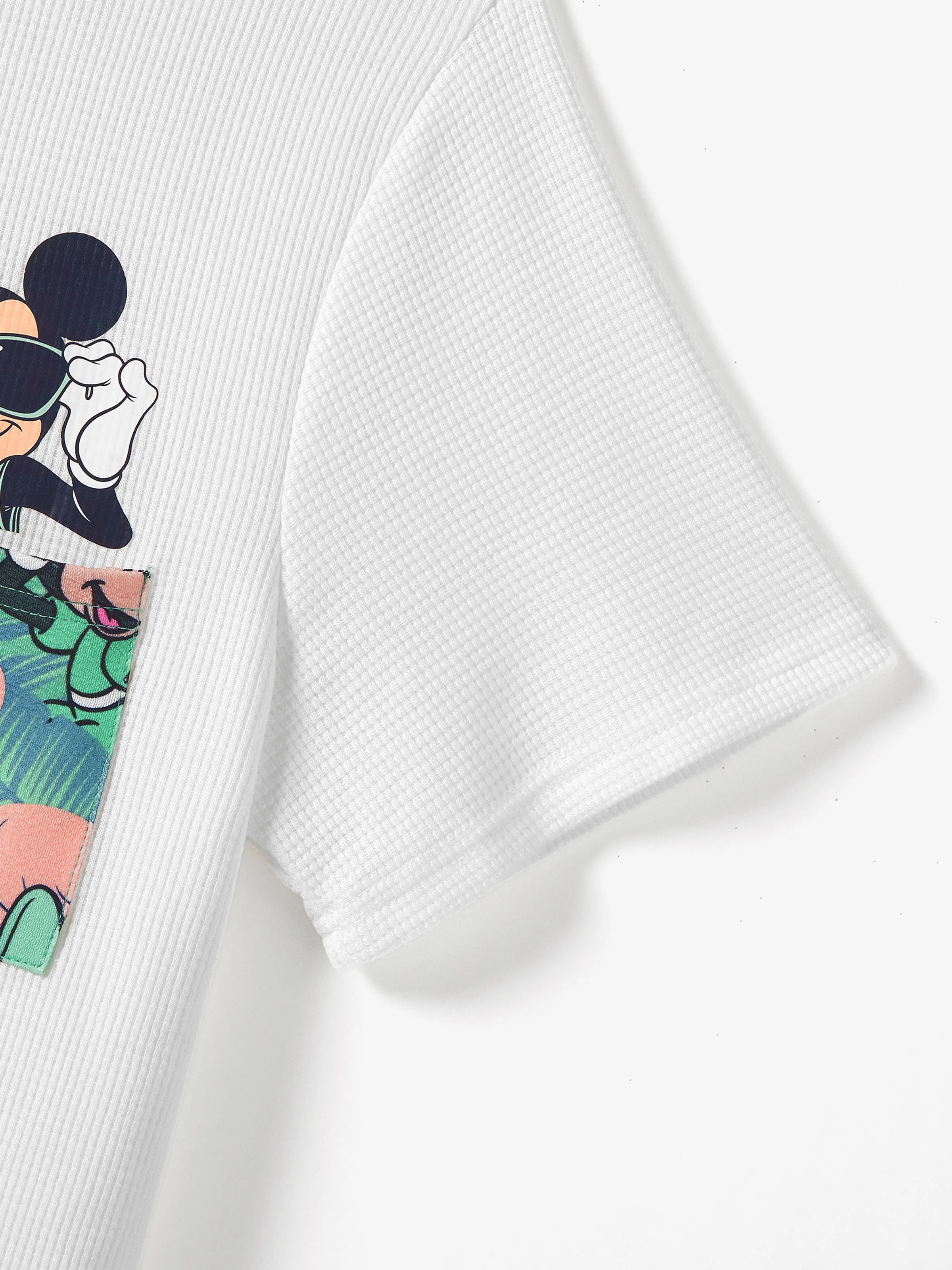 Disney Mickey and Friends Daddy & Daughter Tropical Botanical Print Waffle Fabric T-shirt/Dress greenwhite - Image 5