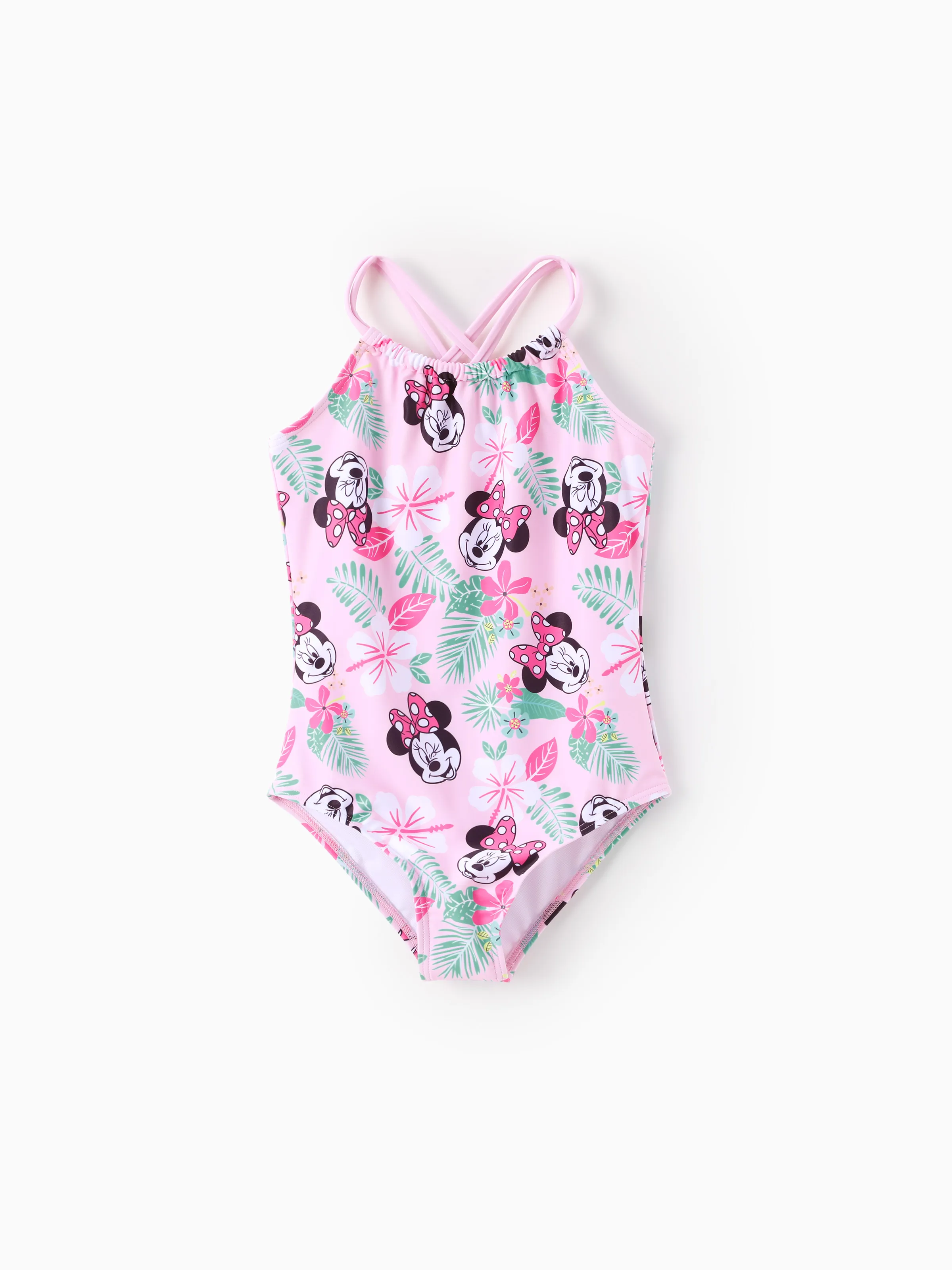 Disney Mickey and Friends Toddler/Kid Girl 1pc Minnie Mouse Floral Print UPF 50+ Swimsuit Pink