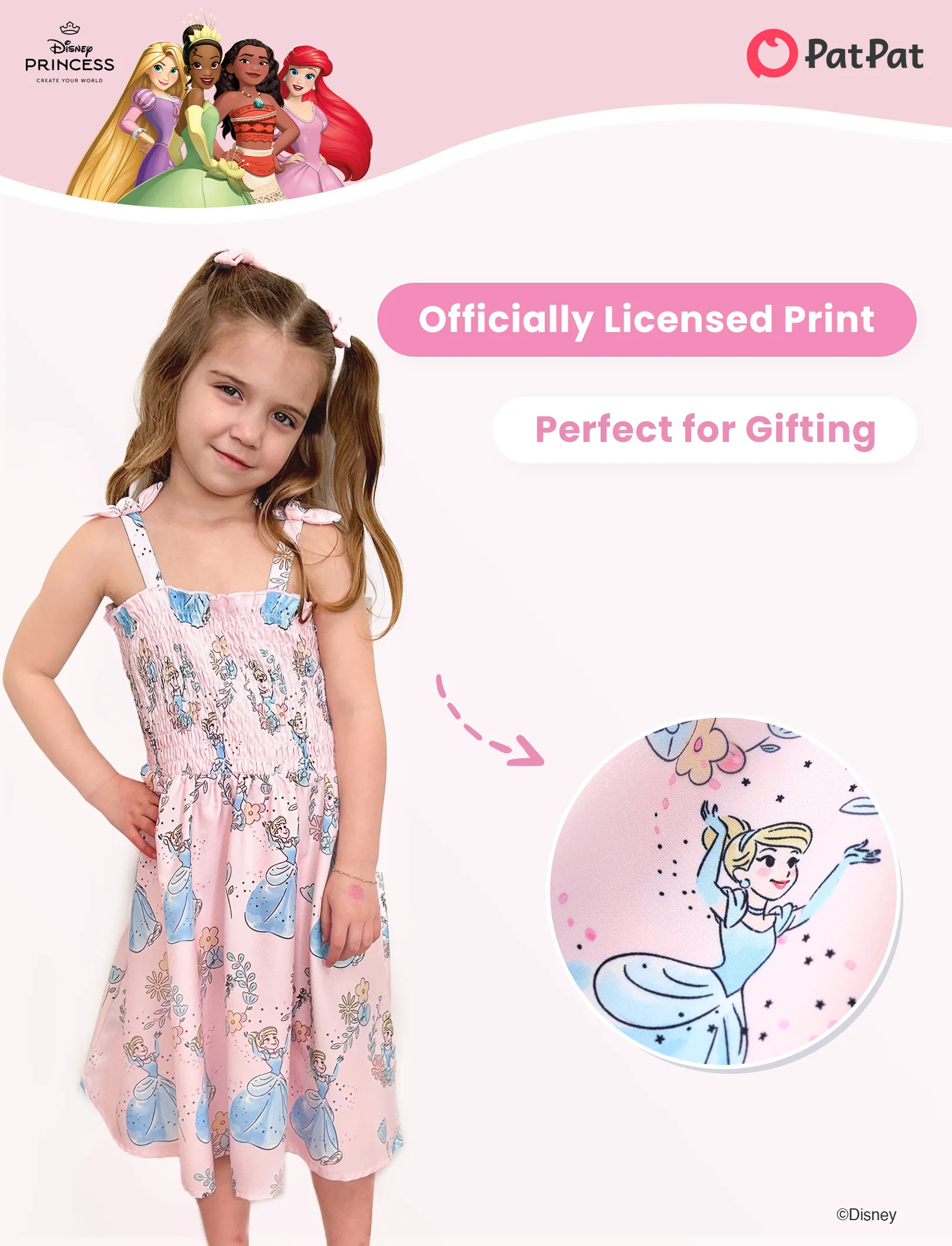 Disney Princess Cinderella 1pc Toddler Girls Character Print Floral Dress Pink - Image 2