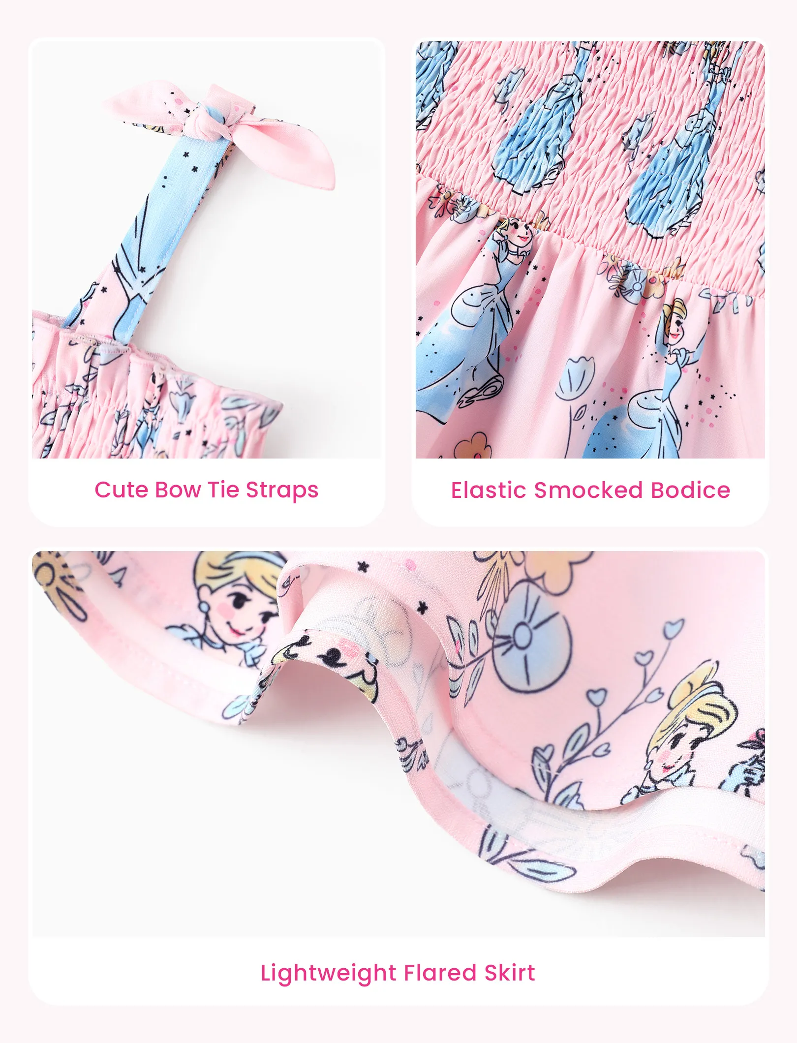 Disney Princess Cinderella 1pc Toddler Girls Character Print Floral Dress Pink - Image 4
