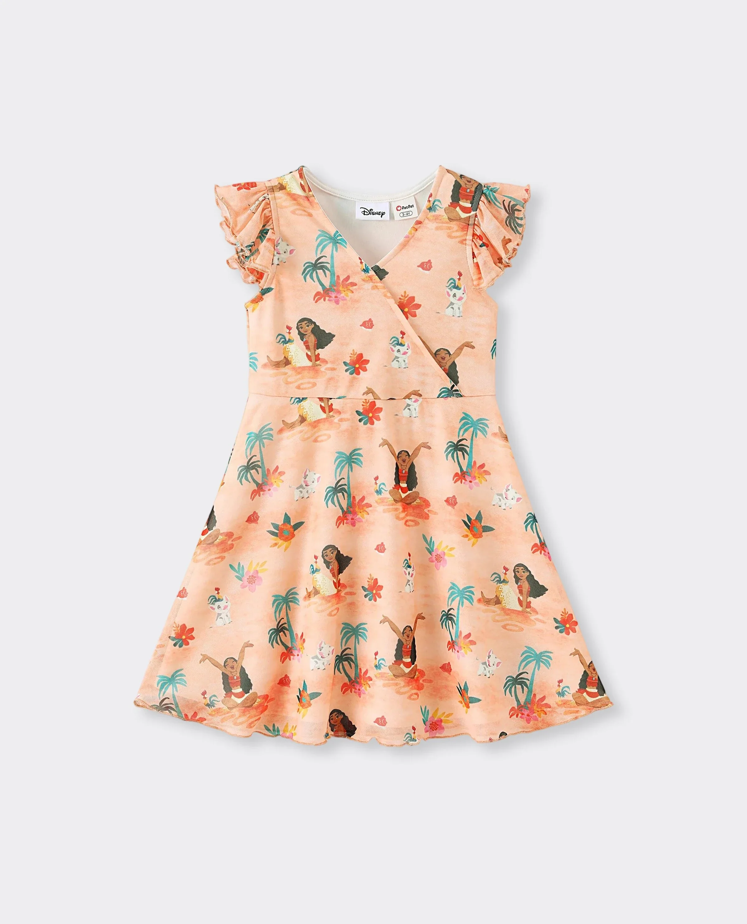 Disney Princess Toddler/Kid Girl Moana Tropical Floral V-neck Dress Orange