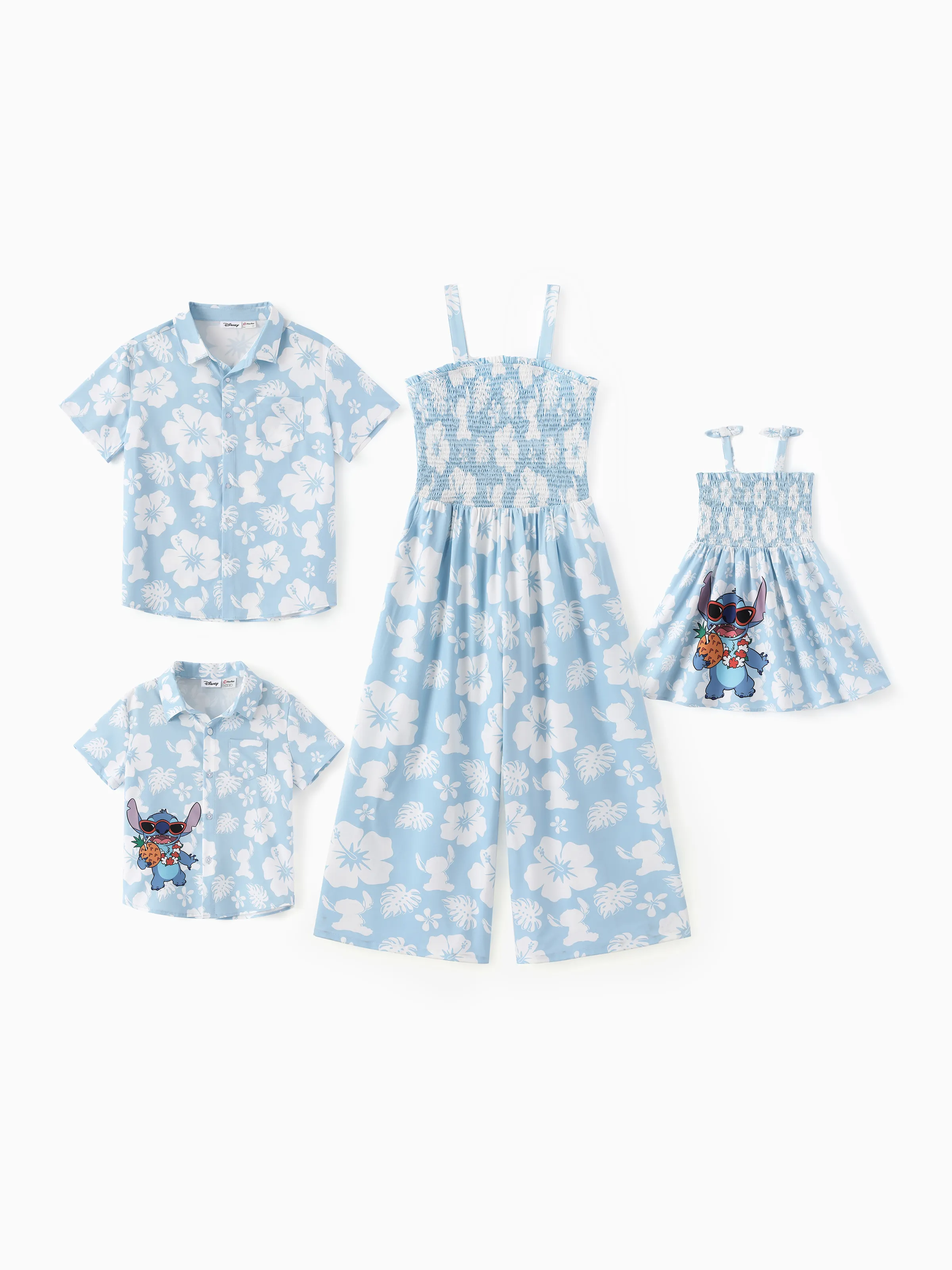 Disney Stitch Daddy & Daughter Tropical Floral Jumpsuit/ Dress/ Shirt Light Blue - Image 3