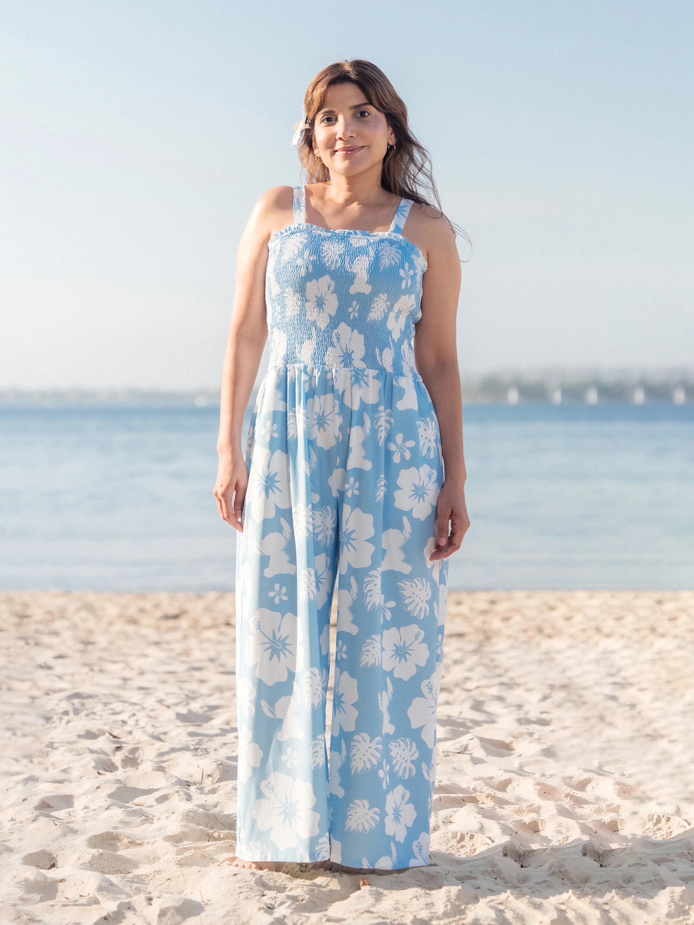 Disney Stitch Matching Family Tropical Floral Jumpsuit/ Dress/ Shirt Light Blue - Image 4