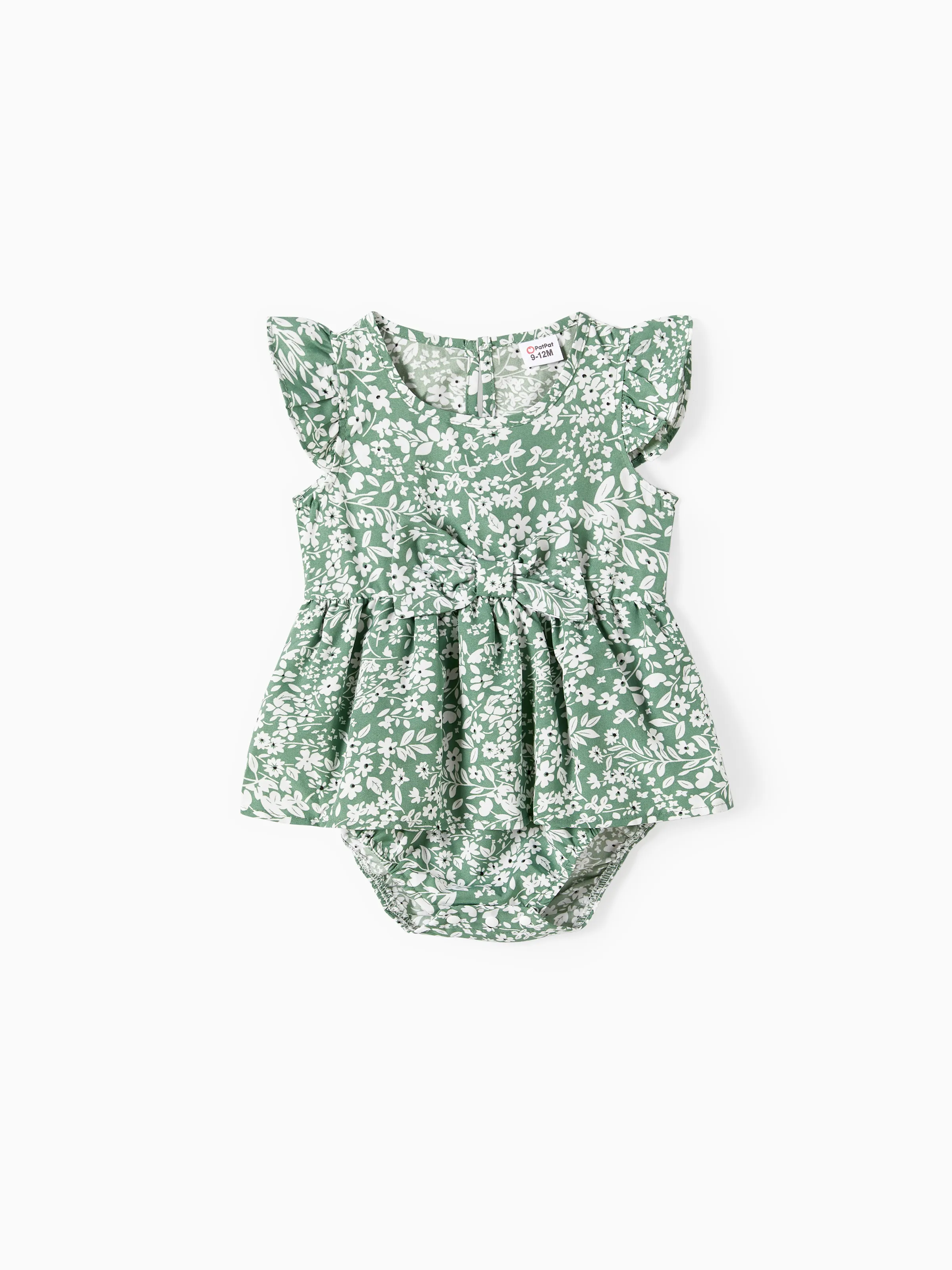 Elegant Broken Flower Matching Outfits for Family, Smocking Design, Medium Thickness Green - Image 4