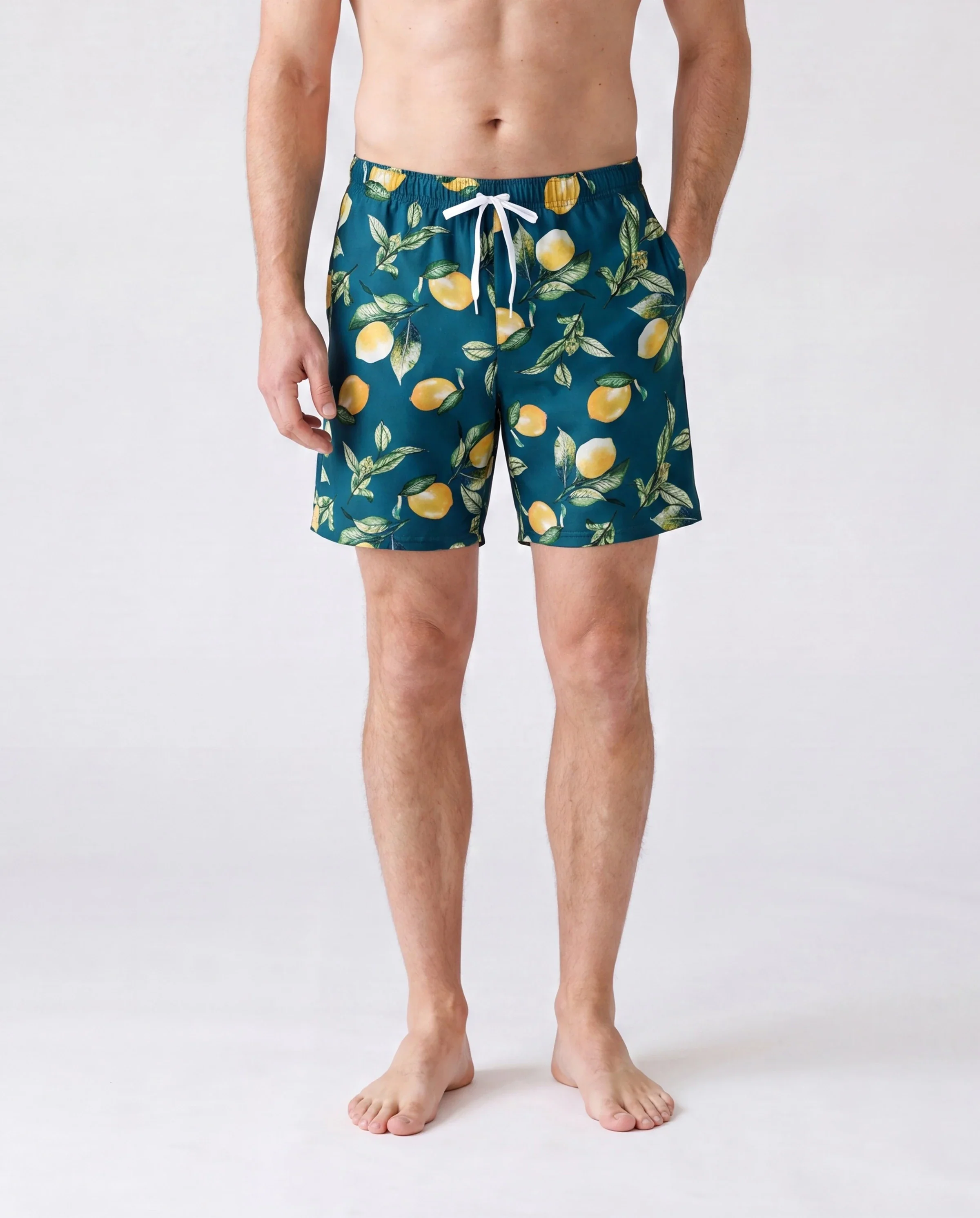 Family Matching Allover Lemon Print and Solid Halter Neck Two-piece Swimsuit or Swim Trunks Shorts Multi-color - Image 5