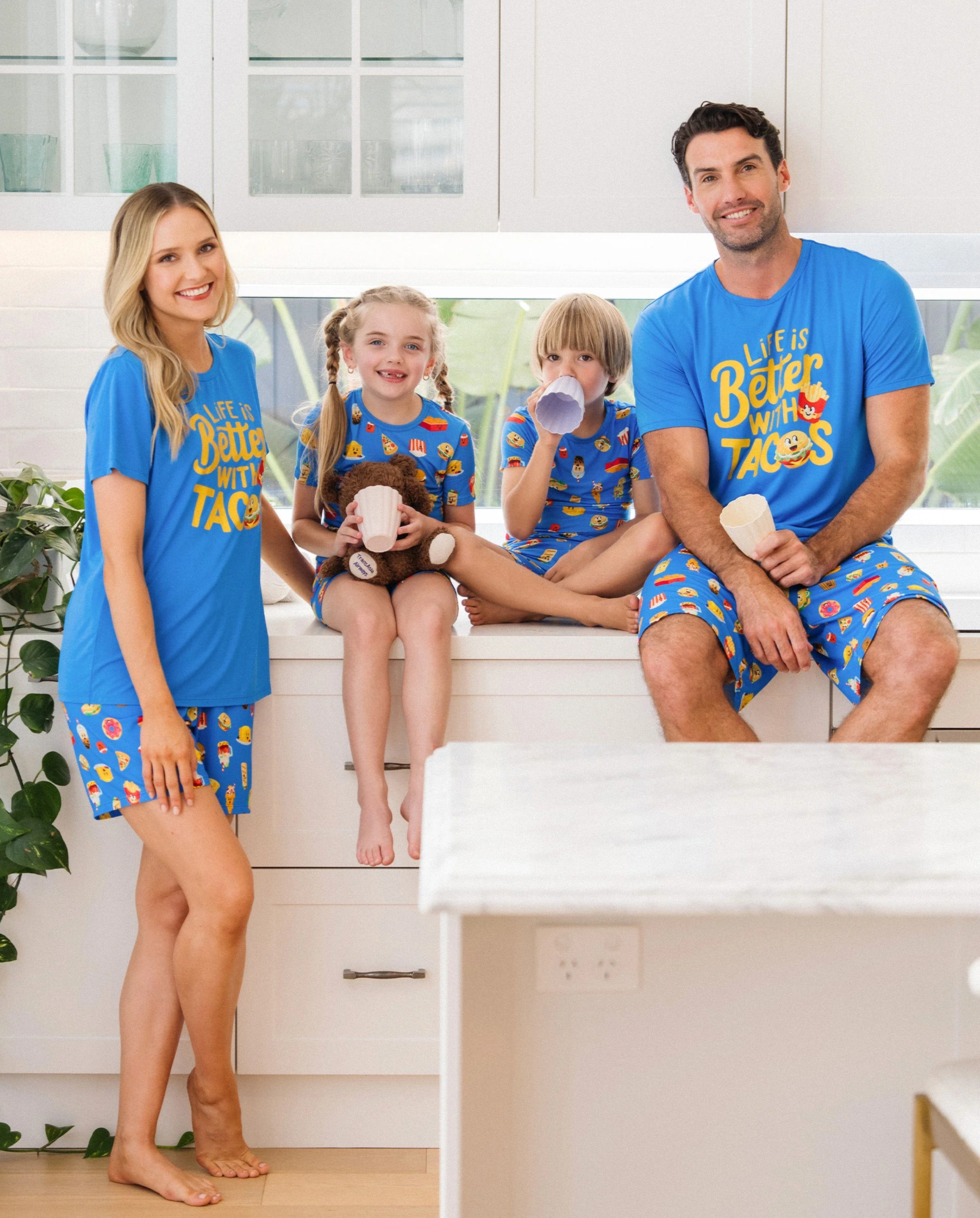 Family Matching Bamboo Pajamas Buttery Soft Bamboo PJs for Men Women Kids Toddler, Cute Burger & Fries Print Short Sleeve Sleepwear (Snug-Fitting for Children) Royal Blue - Image 11