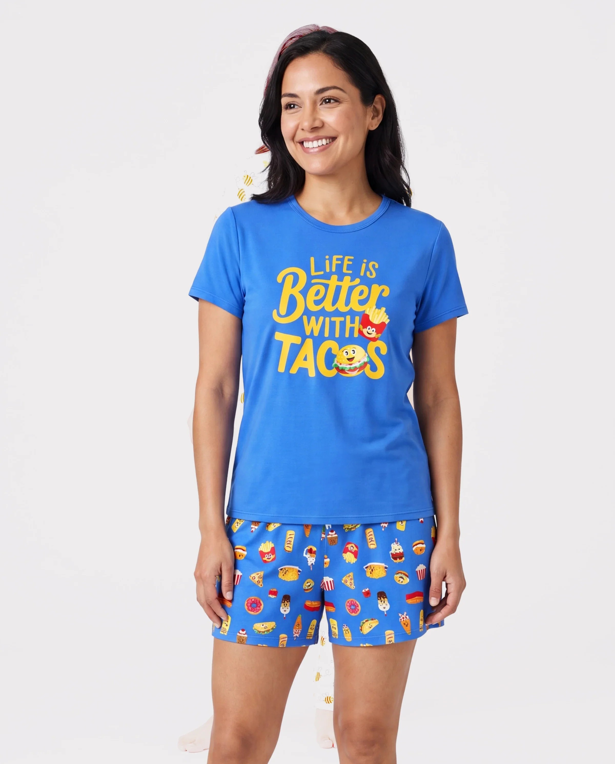 Family Matching Bamboo Pajamas Buttery Soft Bamboo PJs for Men Women Kids Toddler, Cute Burger & Fries Print Short Sleeve Sleepwear (Snug-Fitting for Children) Royal Blue - Image 2