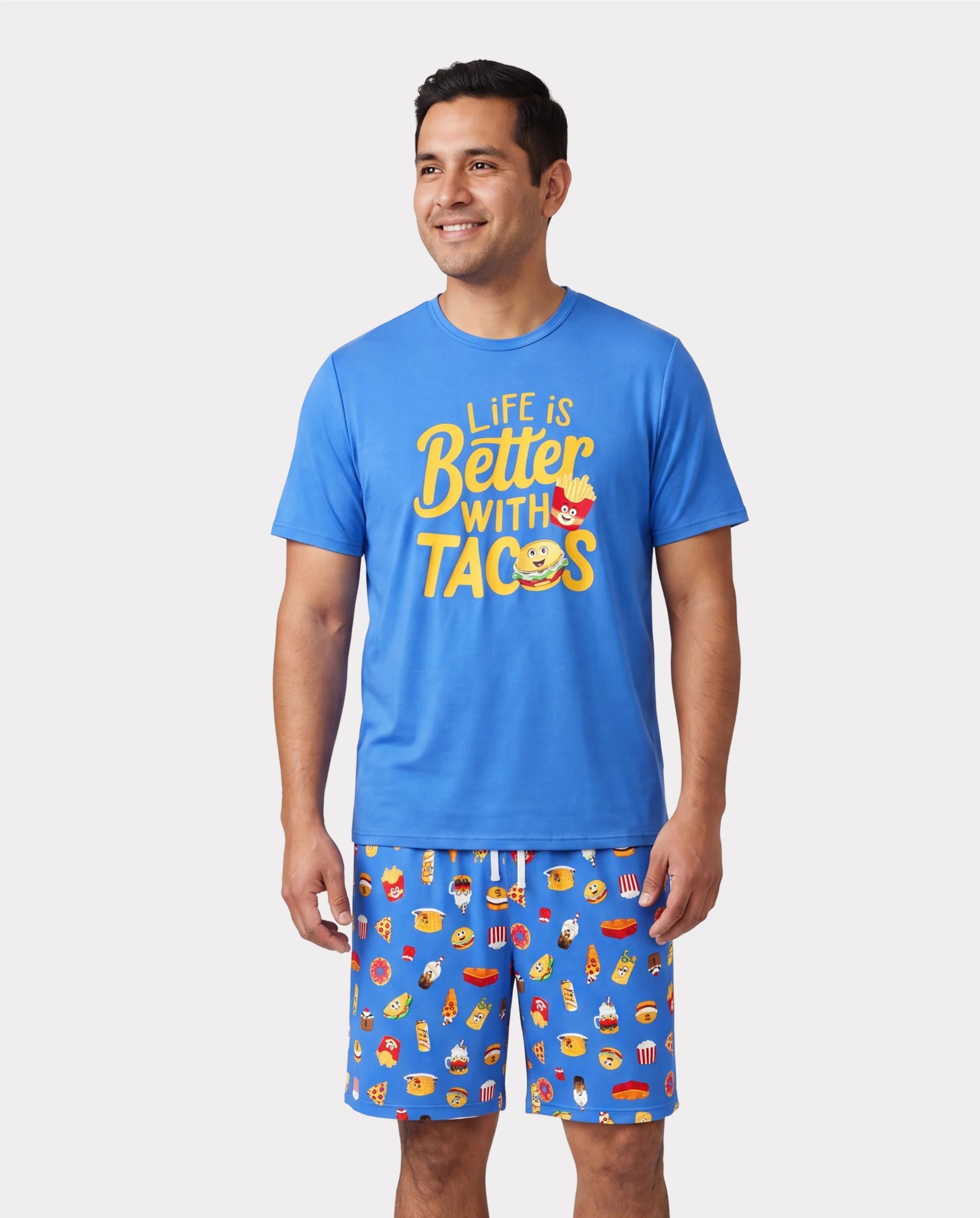 Family Matching Bamboo Pajamas Buttery Soft Bamboo PJs for Men Women Kids Toddler, Cute Burger & Fries Print Short Sleeve Sleepwear (Snug-Fitting for Children) Royal Blue - Image 5