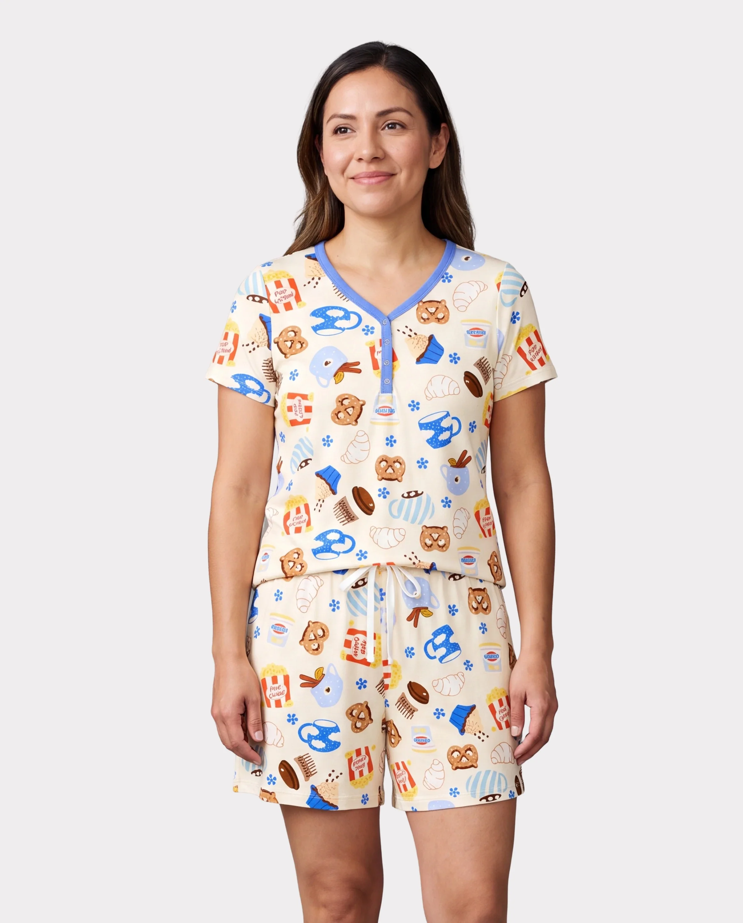 Family Matching Bamboo Pajamas Buttery Soft Bamboo Viscose PJs for Men Women Kids Toddler Baby, Cozy Dessert Print Short-sleeve Sleepwear Blue - Image 2