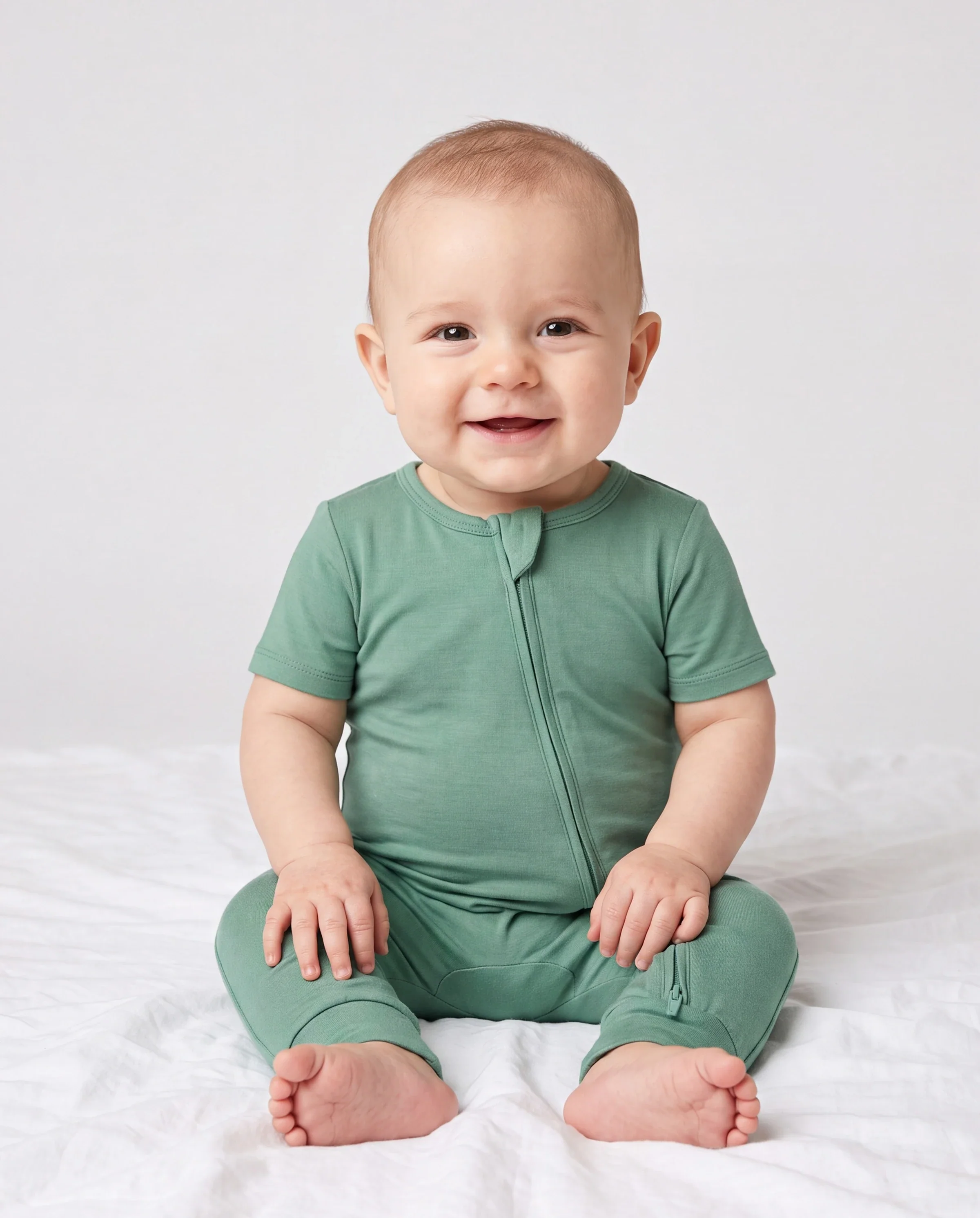 Family Matching Bamboo Pajamas Buttery Soft Bamboo Viscose PJs for Men Women Kids Toddler Baby, Solid Color Short Sleeve Shirt & Shorts Sleepwear Green - Image 4