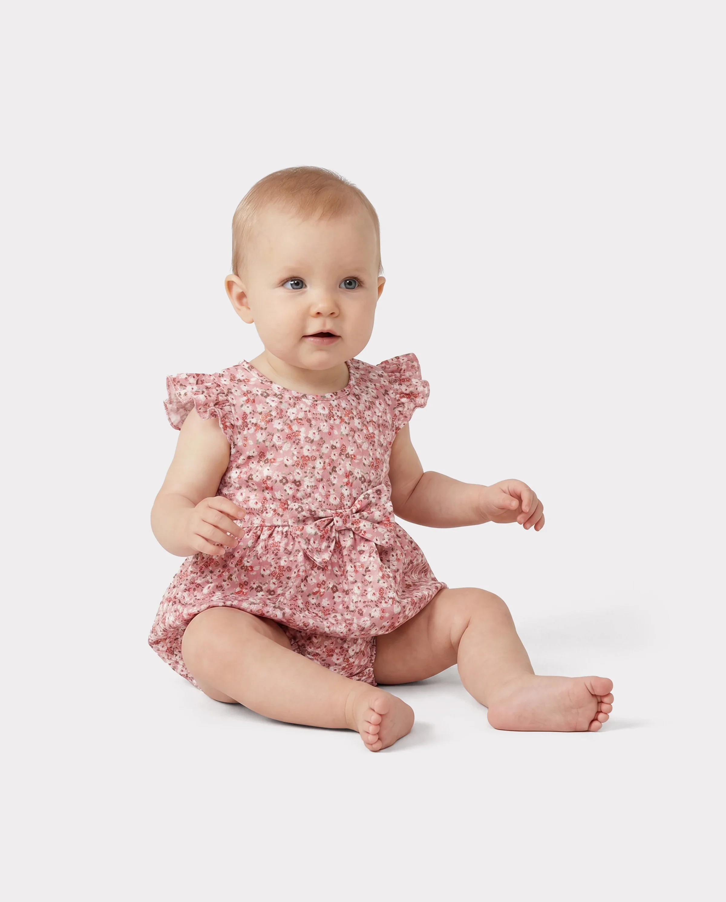 Family Matching Blue Cotton Colorblock Tee Shirt or Floral Print Smocking Puff-sleeve Dress Set  Pink - Image 4