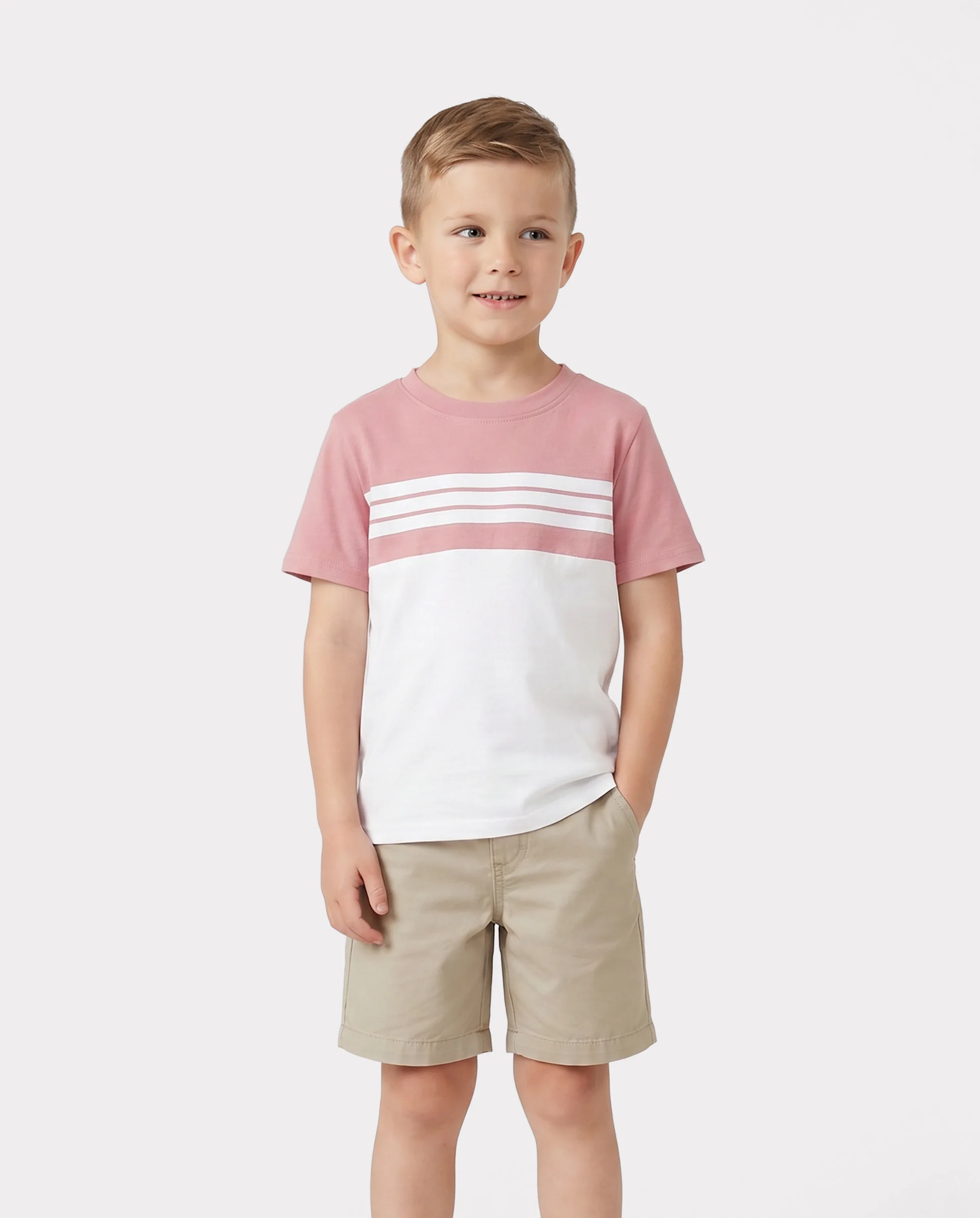 Family Matching Blue Cotton Colorblock Tee Shirt or Floral Print Smocking Puff-sleeve Dress Set  Pink - Image 5