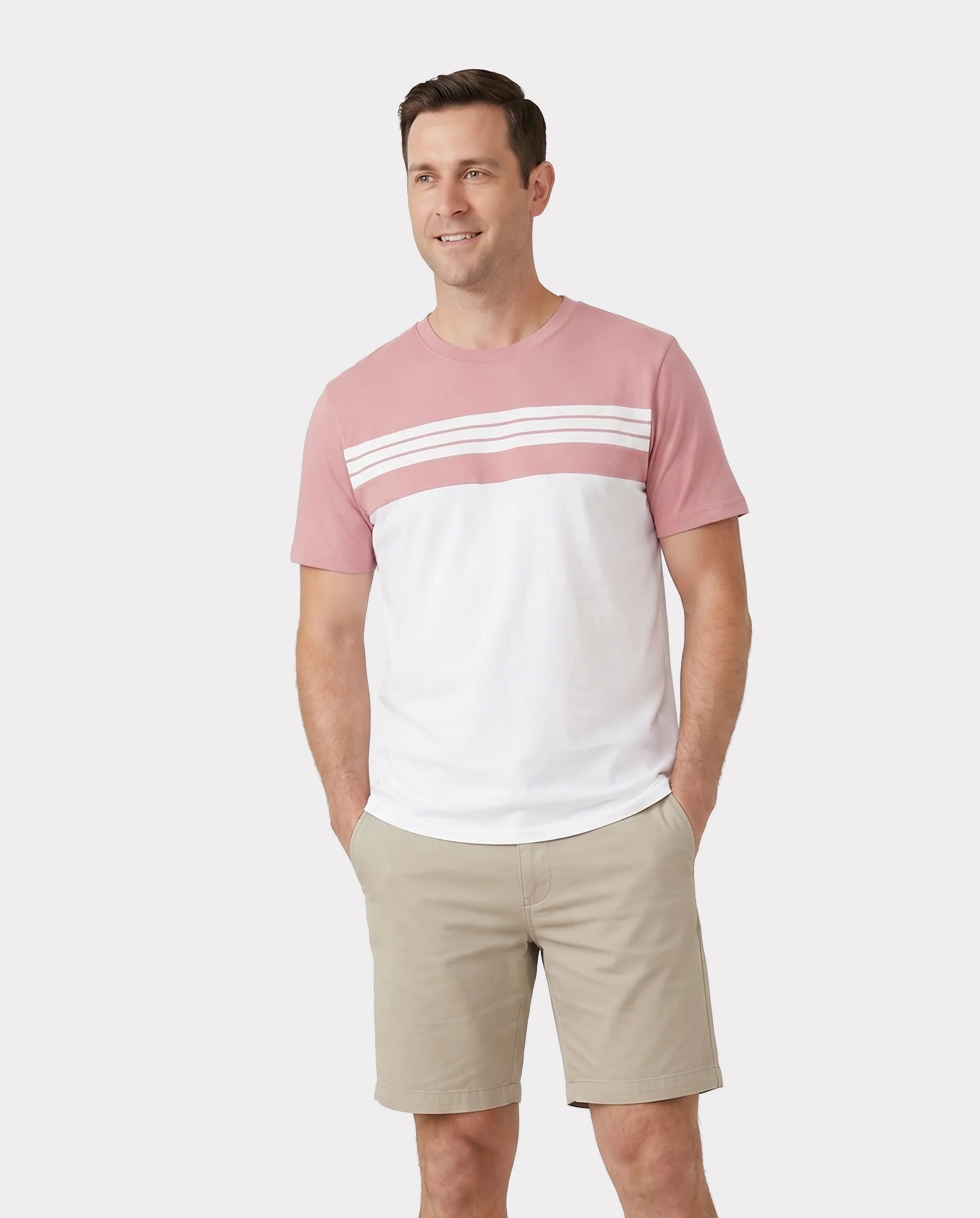 Family Matching Blue Cotton Colorblock Tee Shirt or Floral Print Smocking Puff-sleeve Dress Set  Pink - Image 6
