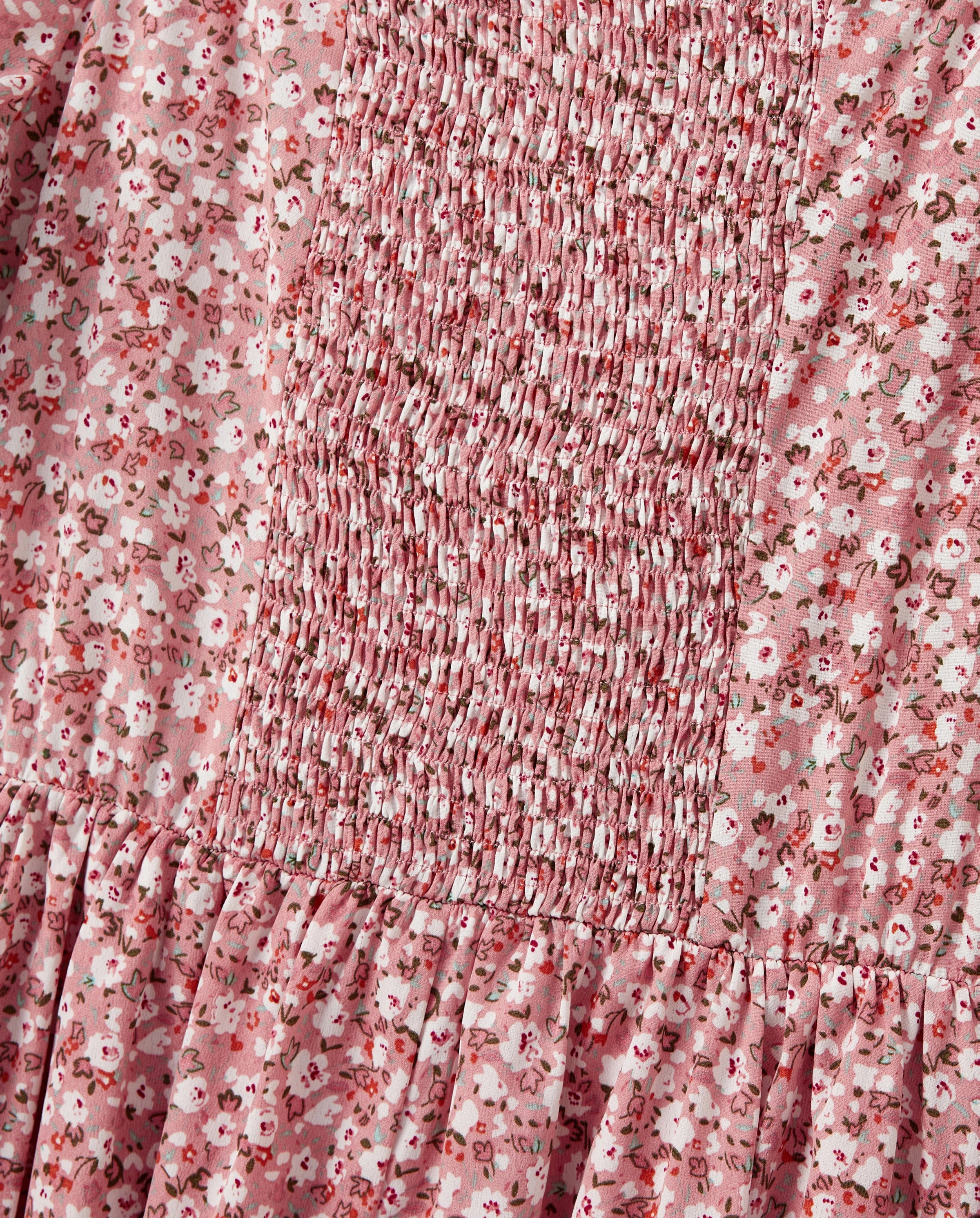 Family Matching Blue Cotton Colorblock Tee Shirt or Floral Print Smocking Puff-sleeve Dress Set  Pink - Image 9