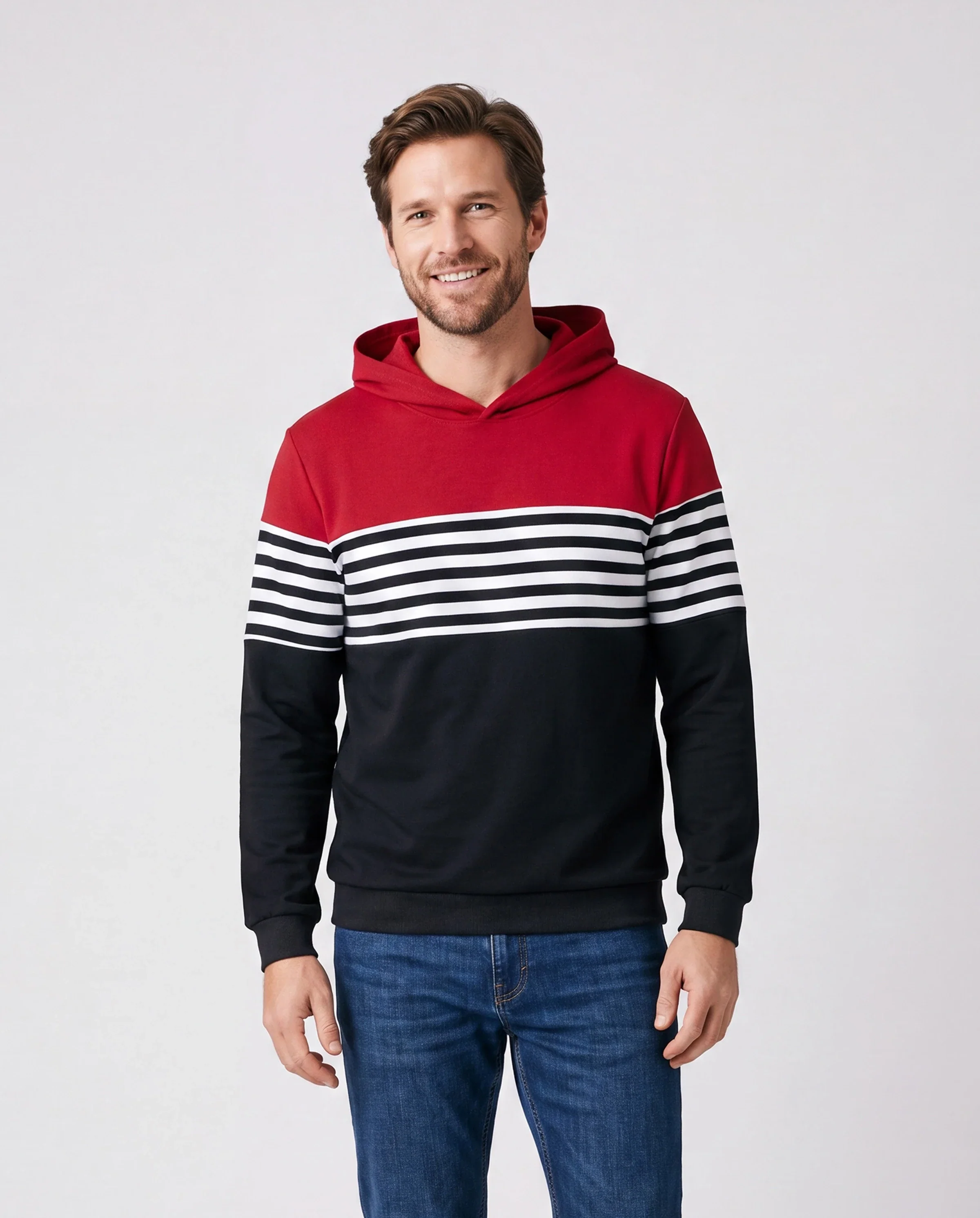 Family Matching Casual Color-block Stripes Print Long Sleeve Hooded Tops Color block - Image 5