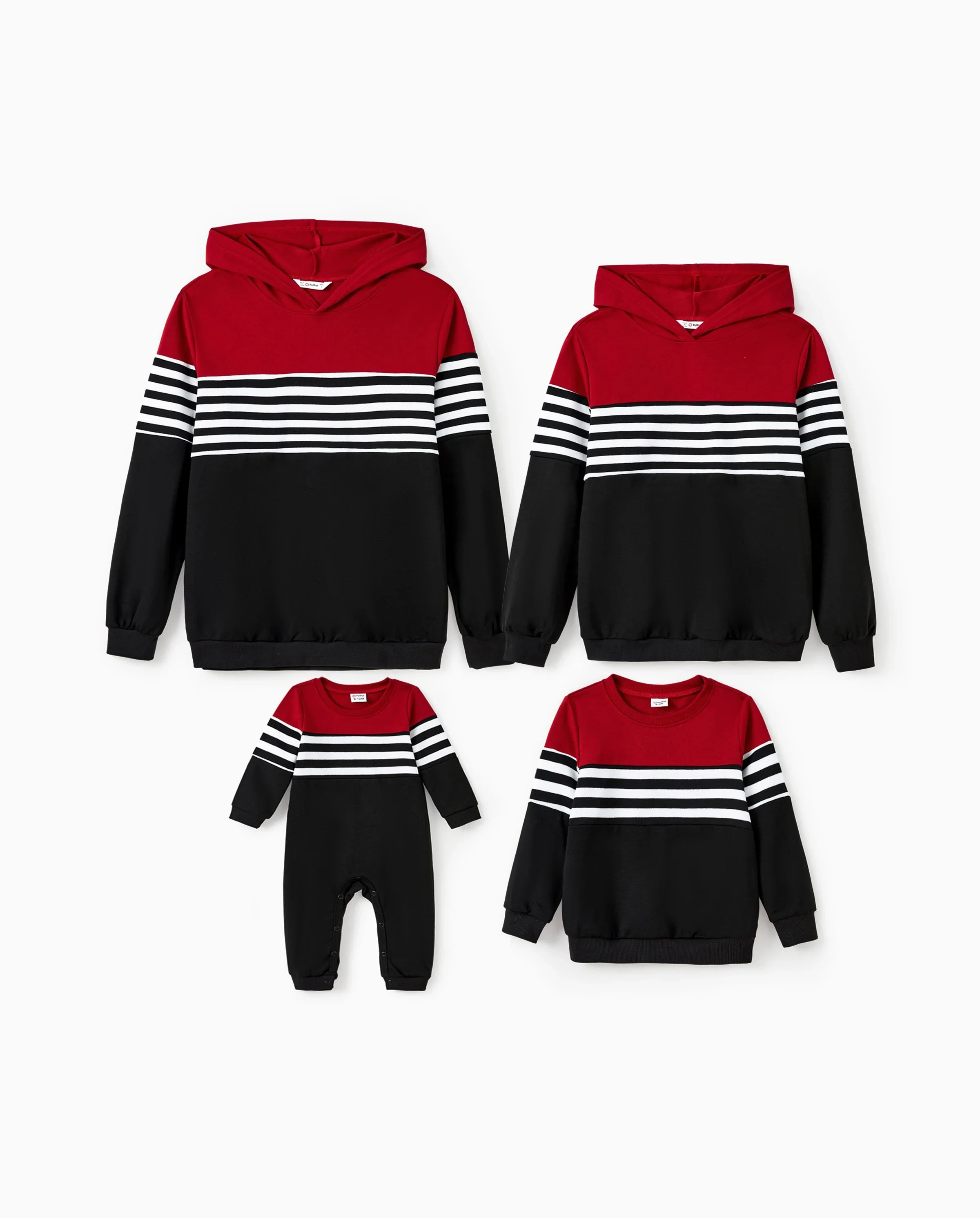 Family Matching Casual Color-block Stripes Print Long Sleeve Hooded Tops Color block - Image 9