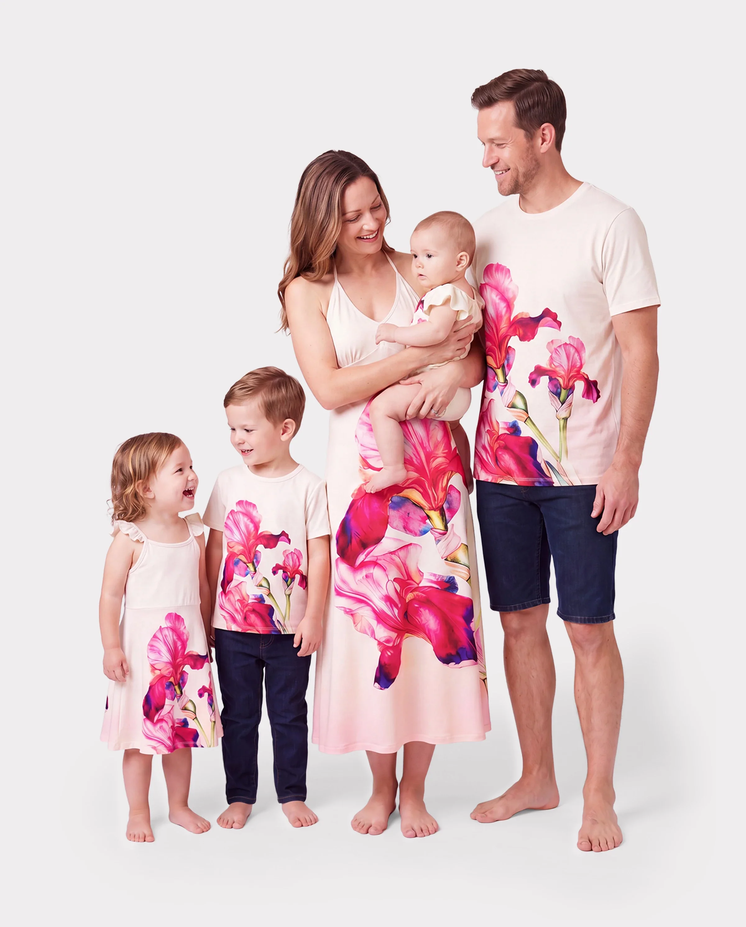 Family Matching Casual Outfit Floral Print T-shirt or Halter Dress Summer Set for Vacation Apricot