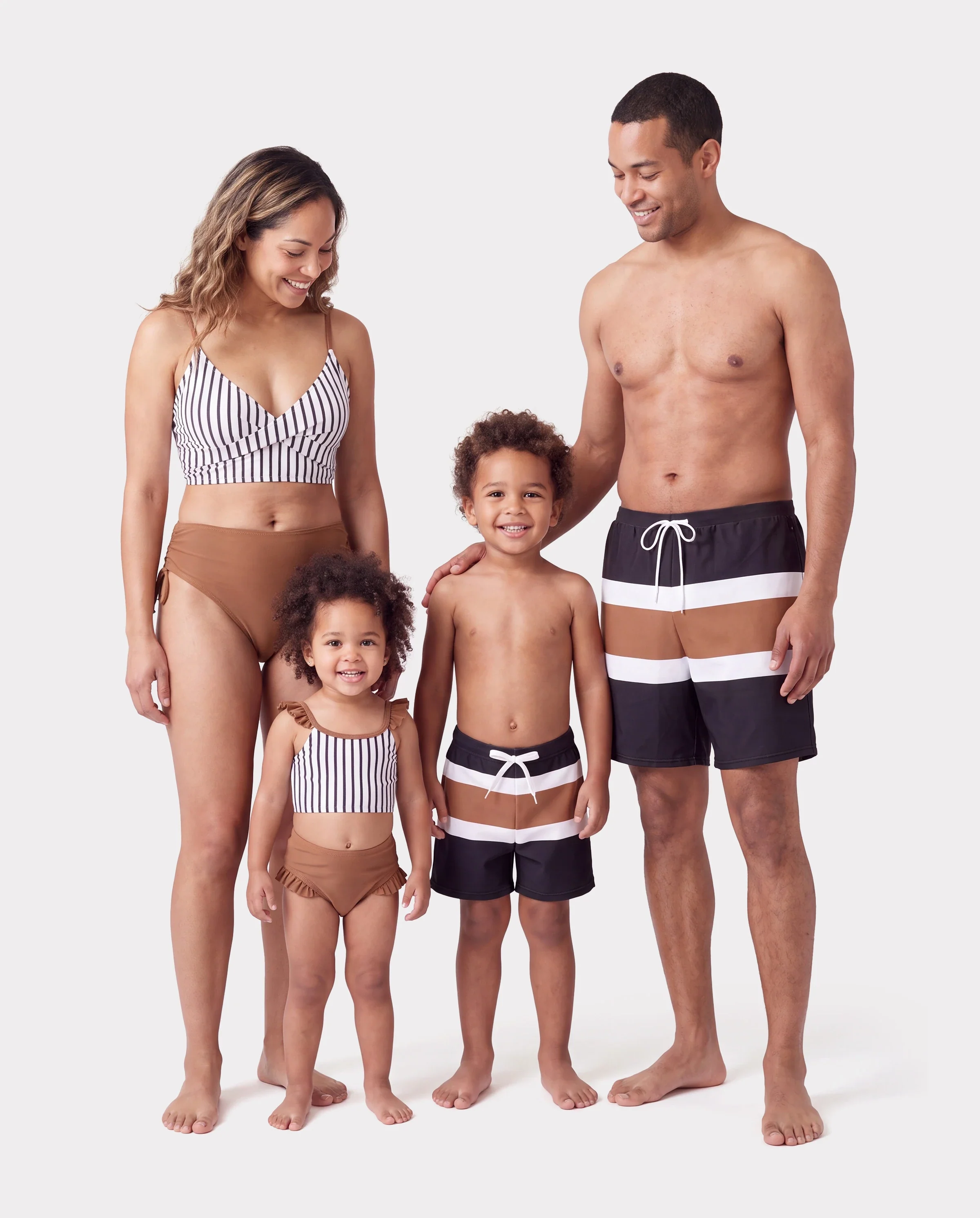 Family Matching Color Block Swimsuits Striped Bikini & Swim Trunks Set Color block