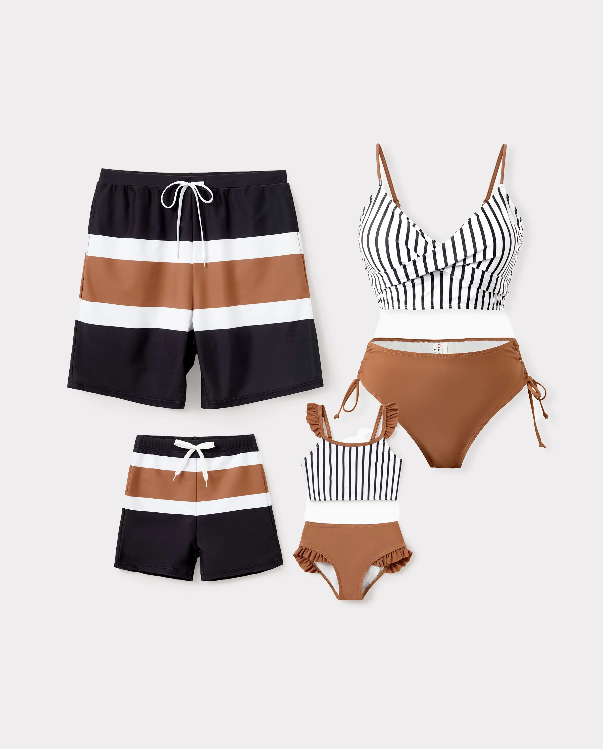 Family Matching Color Block Swimsuits Striped Bikini & Swim Trunks Set Color block - Image 9