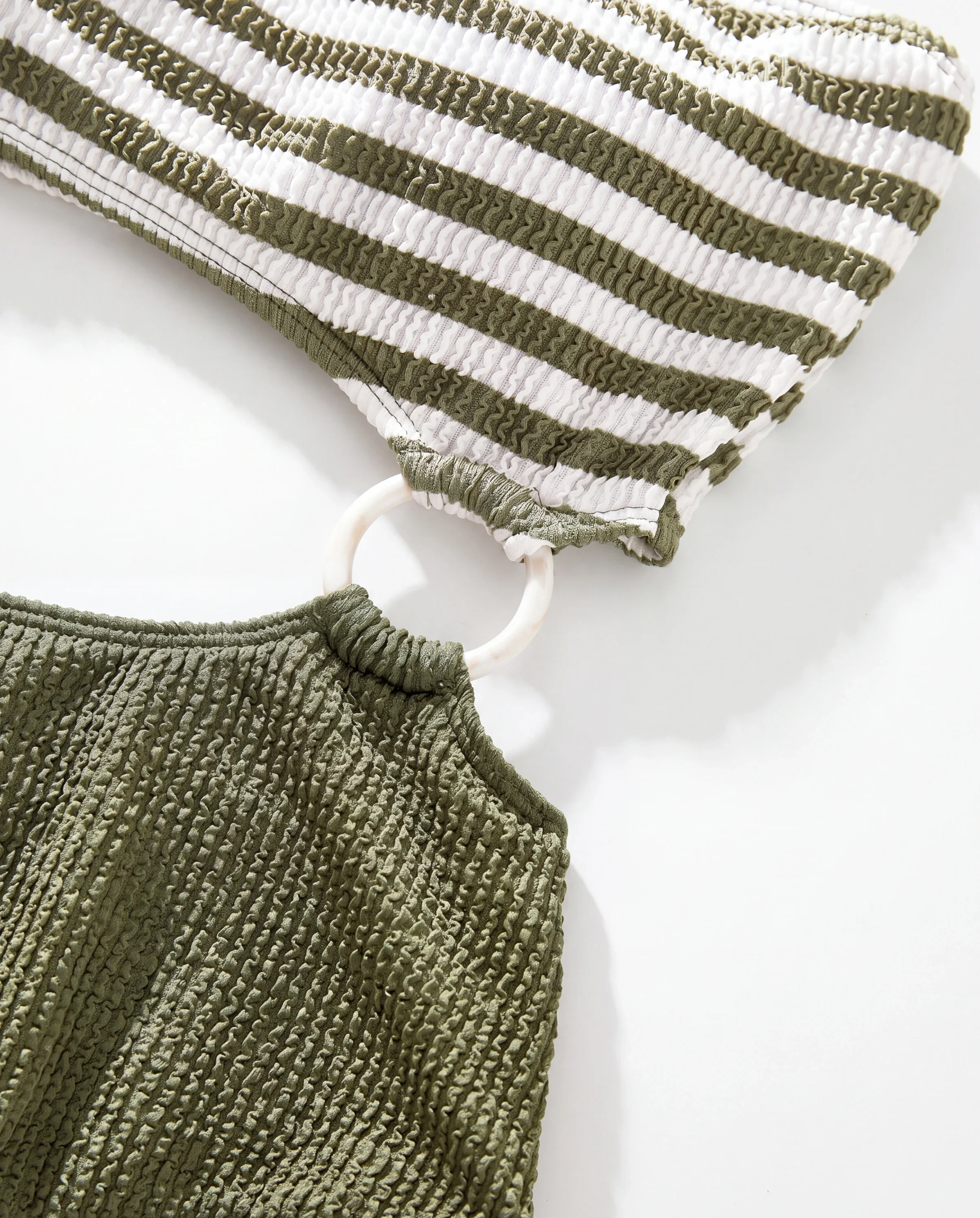 Family Matching Colorblock Stripe Swim Trunks or One Piece One Shoulder Swimsuit Army green - Image 8