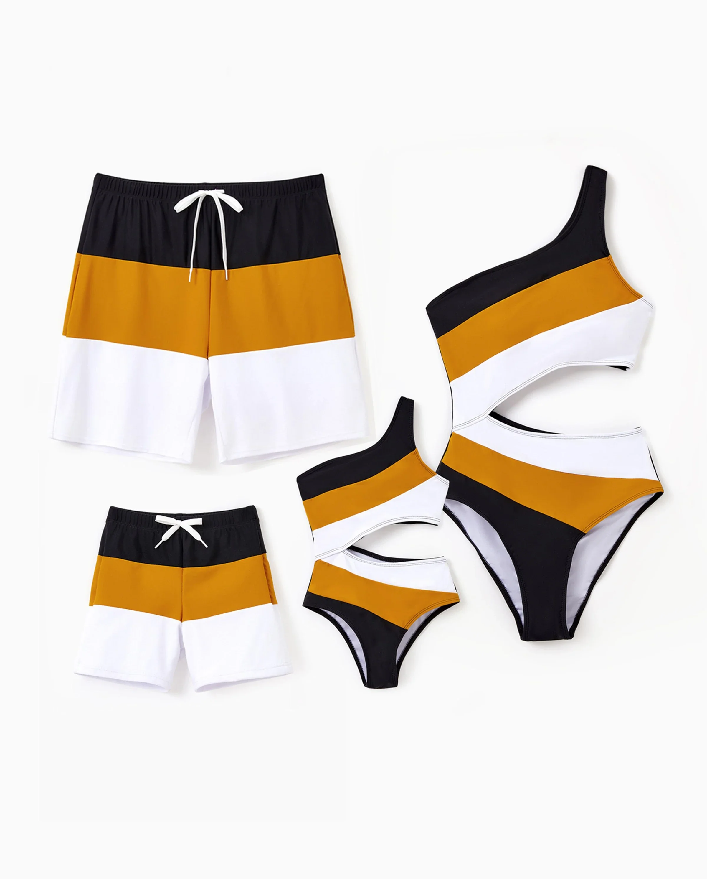Family Matching Colorblock Swim Trunks Shorts or Cut Out Waist One-Shoulder One-piece Swimsuit Multi-color - Image 9