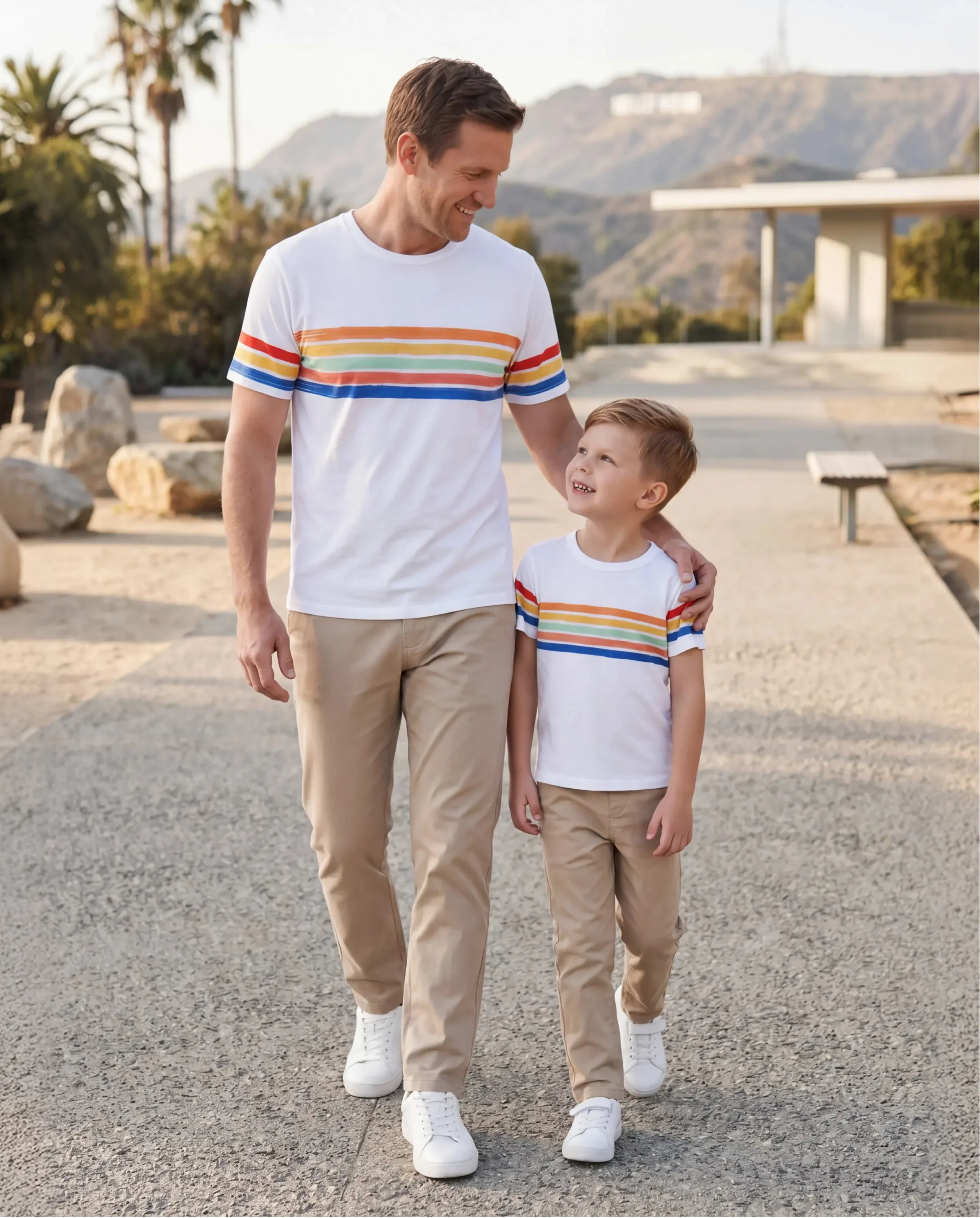 Daddy and Me Colorful Striped Short-sleeve T-shirts Sets Original White - Image 8
