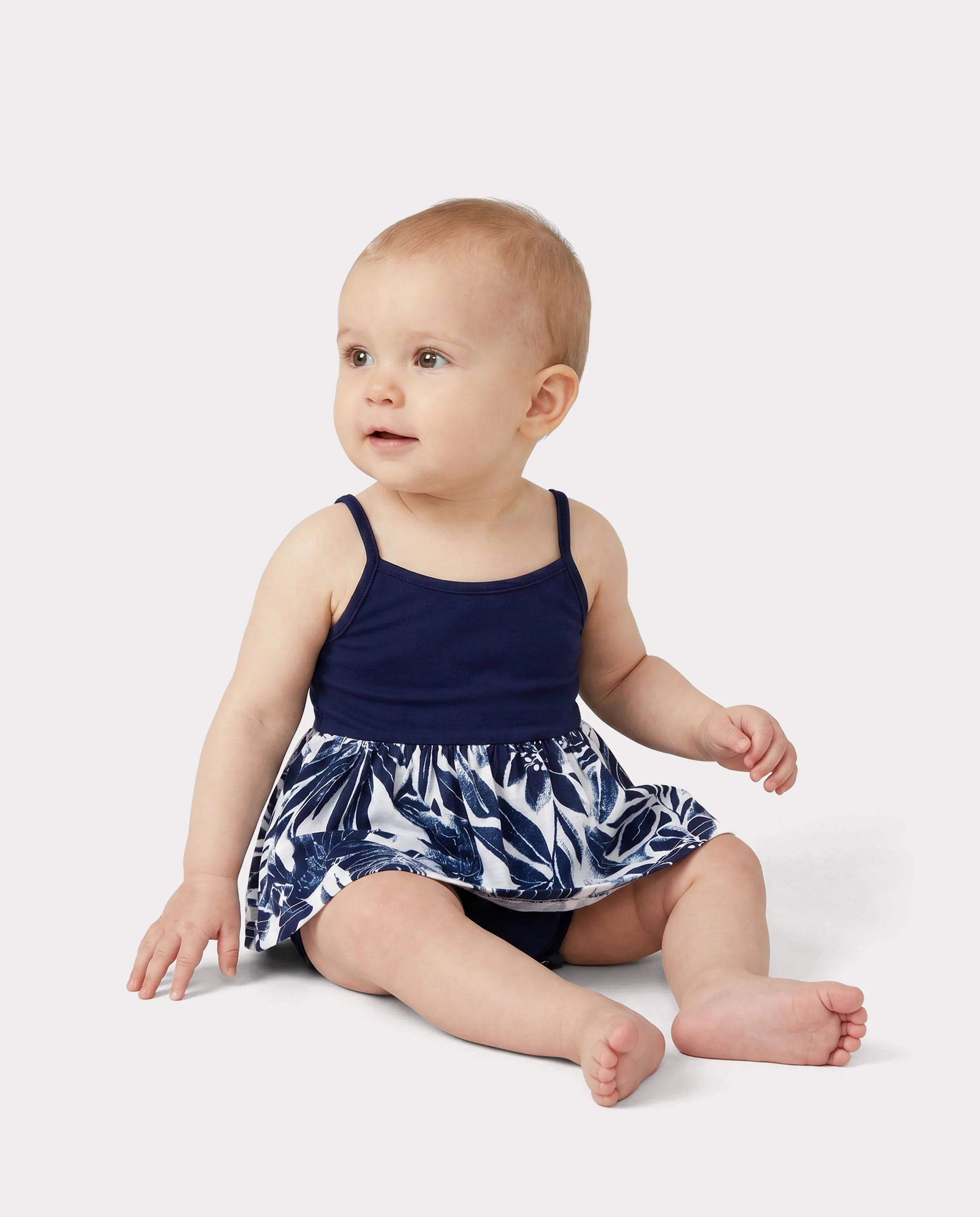 Family Matching Cotton Tee Flora Print Splicing Shirt or Tank Dress Deep Blue - Image 4