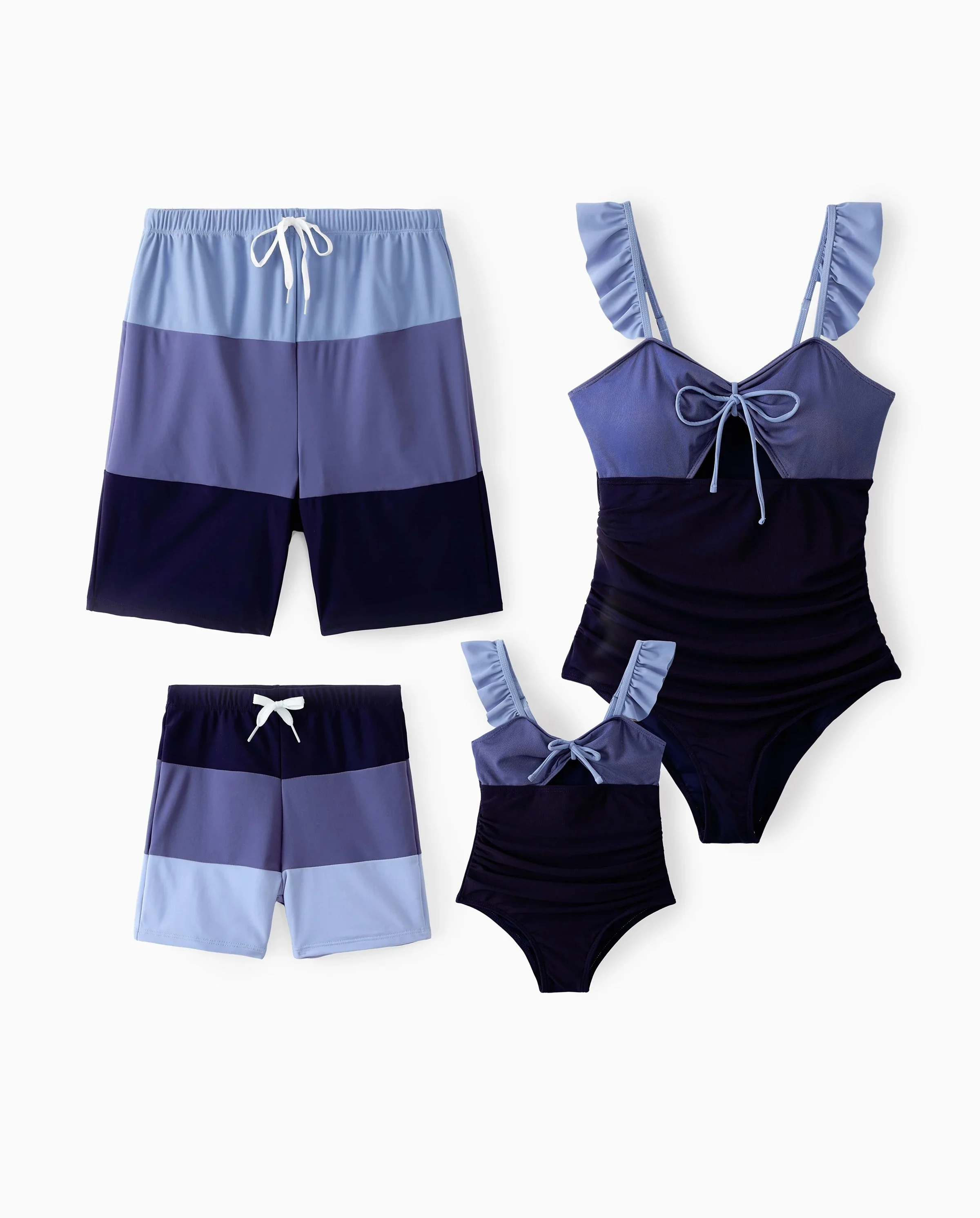 Family Matching Drawstring Swim Trunks or Ruched Bow Tie Cut Out Mesh Ruffle Strap One-Piece Swimsuit (Quick-Dry) MultiColour - Image 9