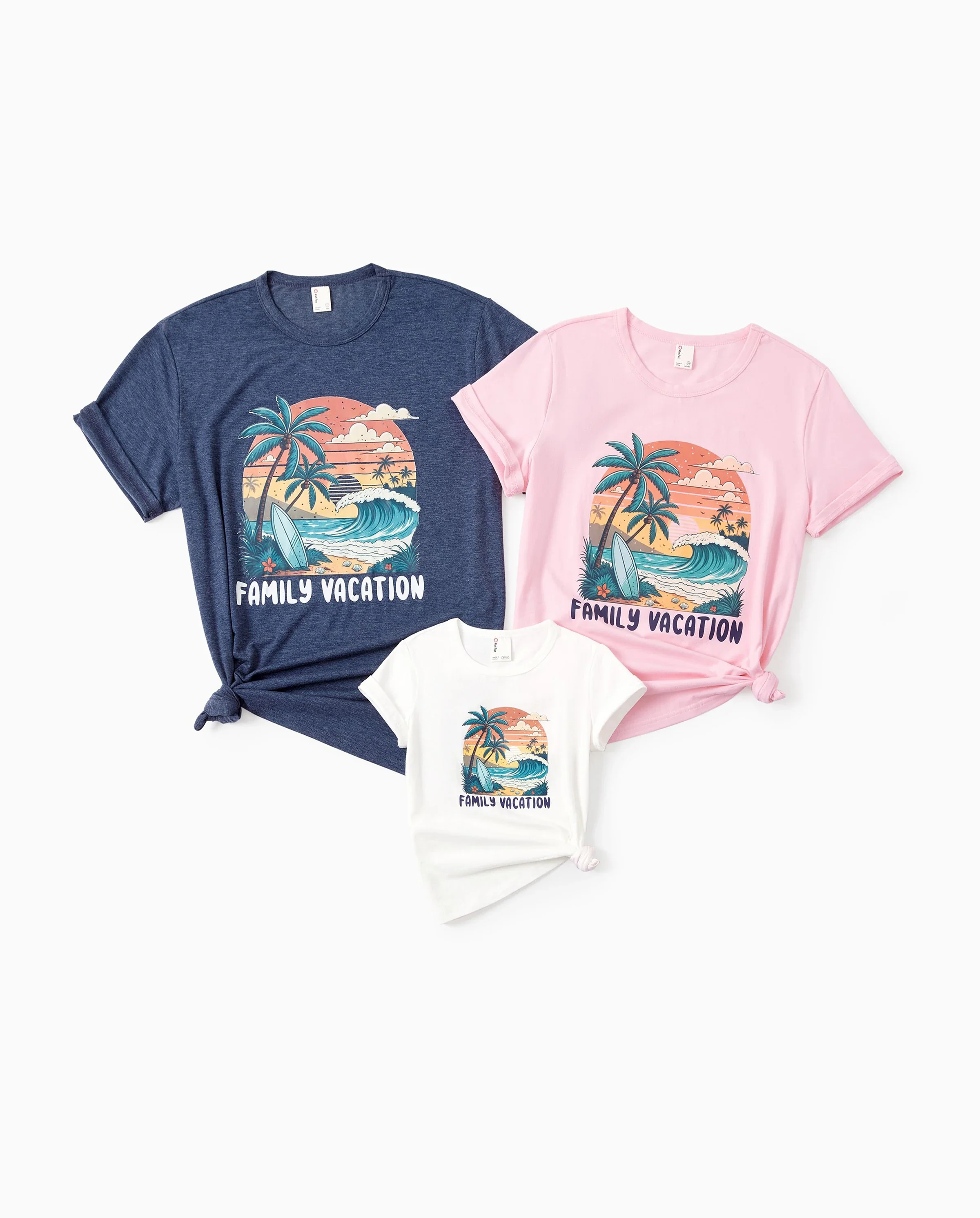 Family Matching "Family Vacation" Graphic Cotton Tees Tropical Surf Print T-Shirt Multi-color - Image 8