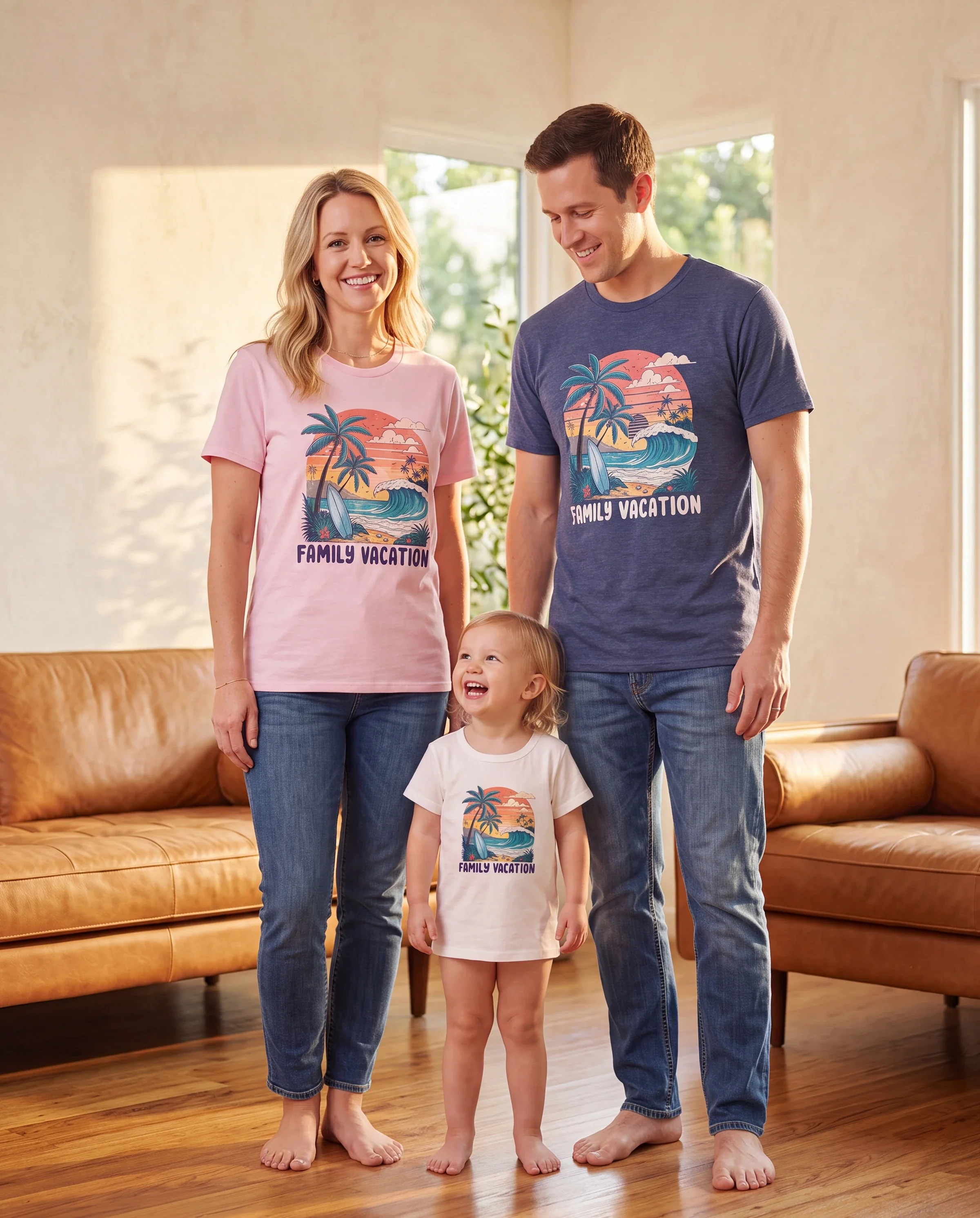 Family Matching "Family Vacation" Graphic Cotton Tees Tropical Surf Print T-Shirt Multi-color - Image 9