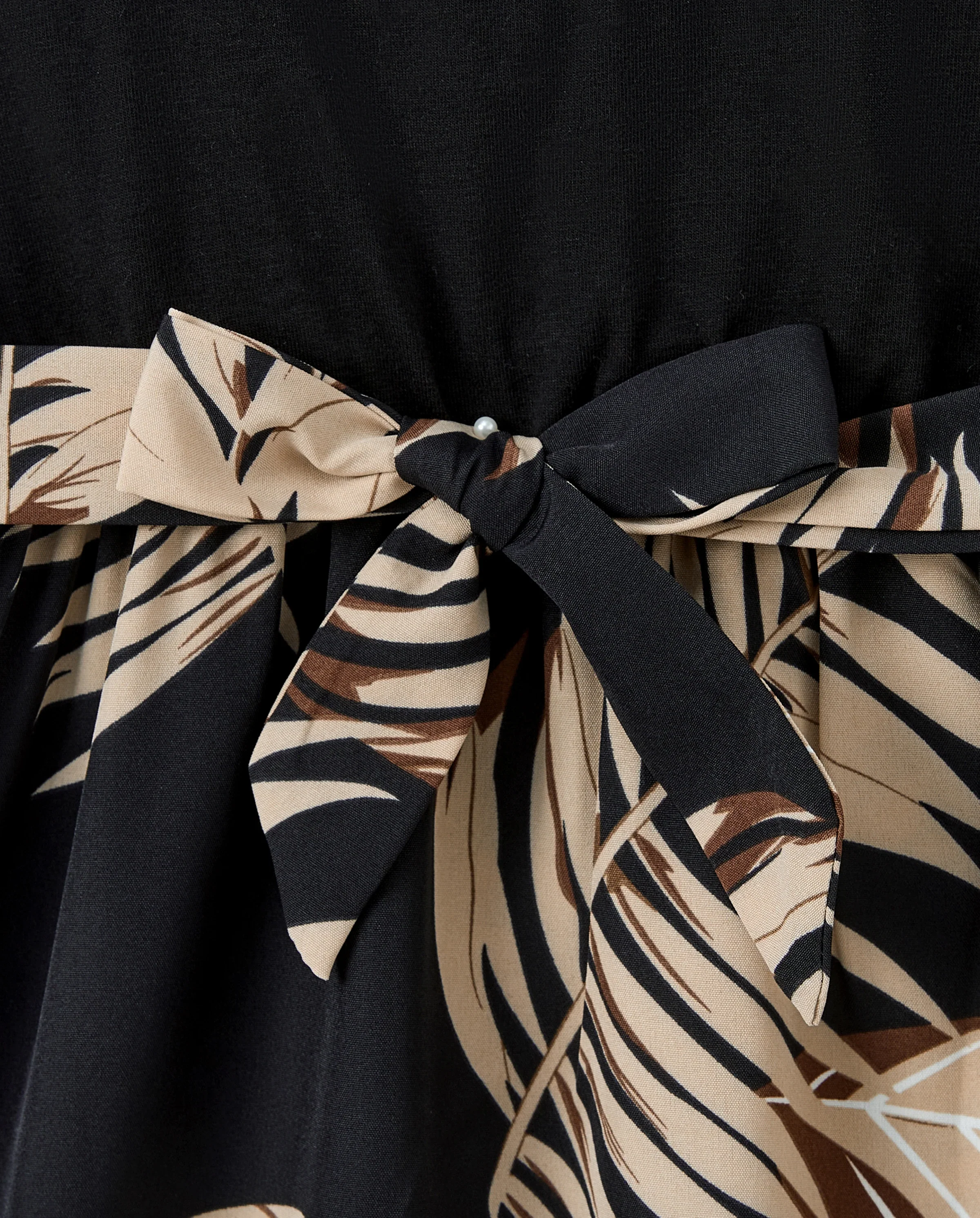 Family Matching Floral Print Belted Cami Dresses And Solid Short Sleeve Tops Sets Black - Image 9