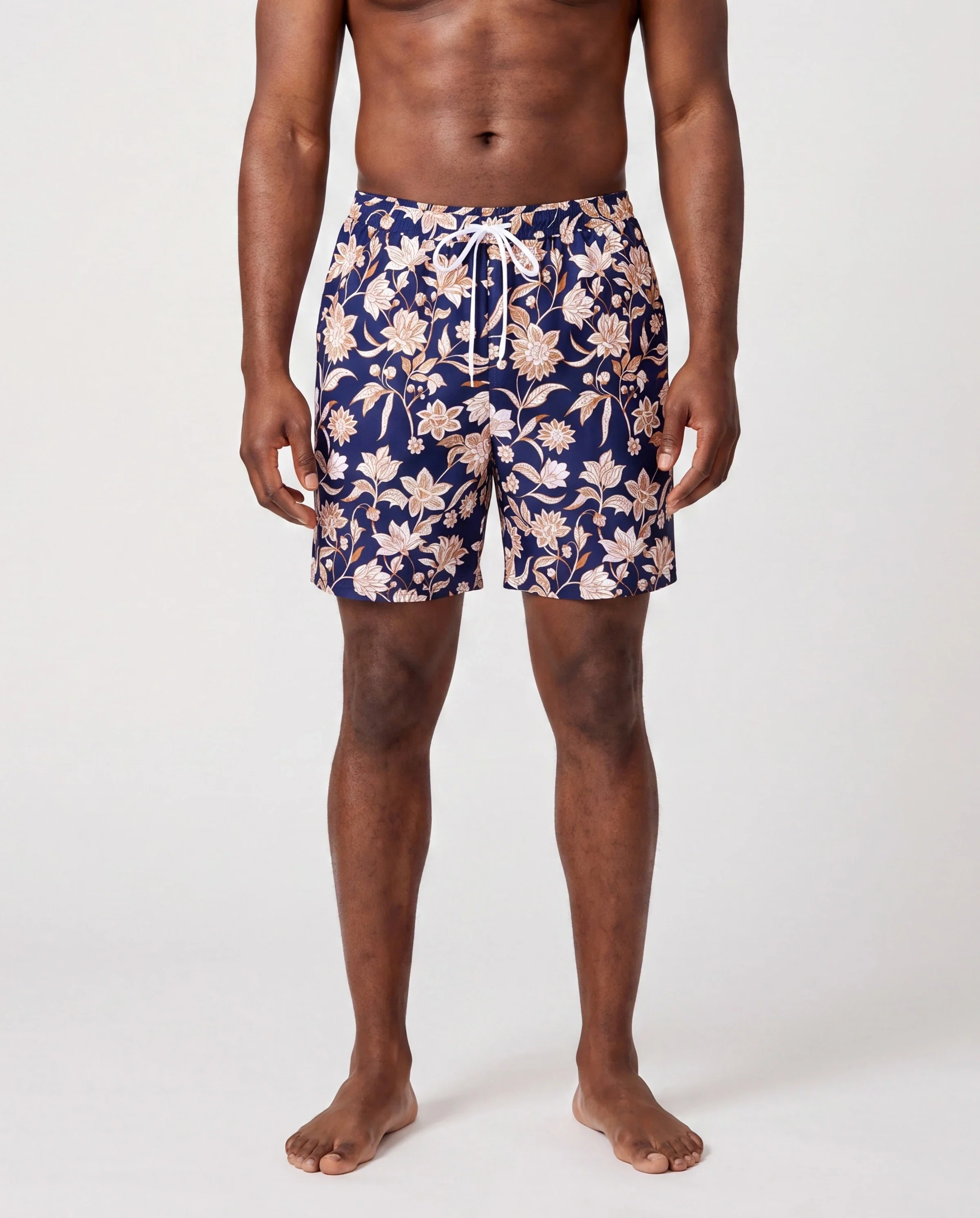 Family Matching Floral Print Swimsuits 2-in-1 One-Piece Swimsuit & Swim Trunks Deep Blue - Image 5