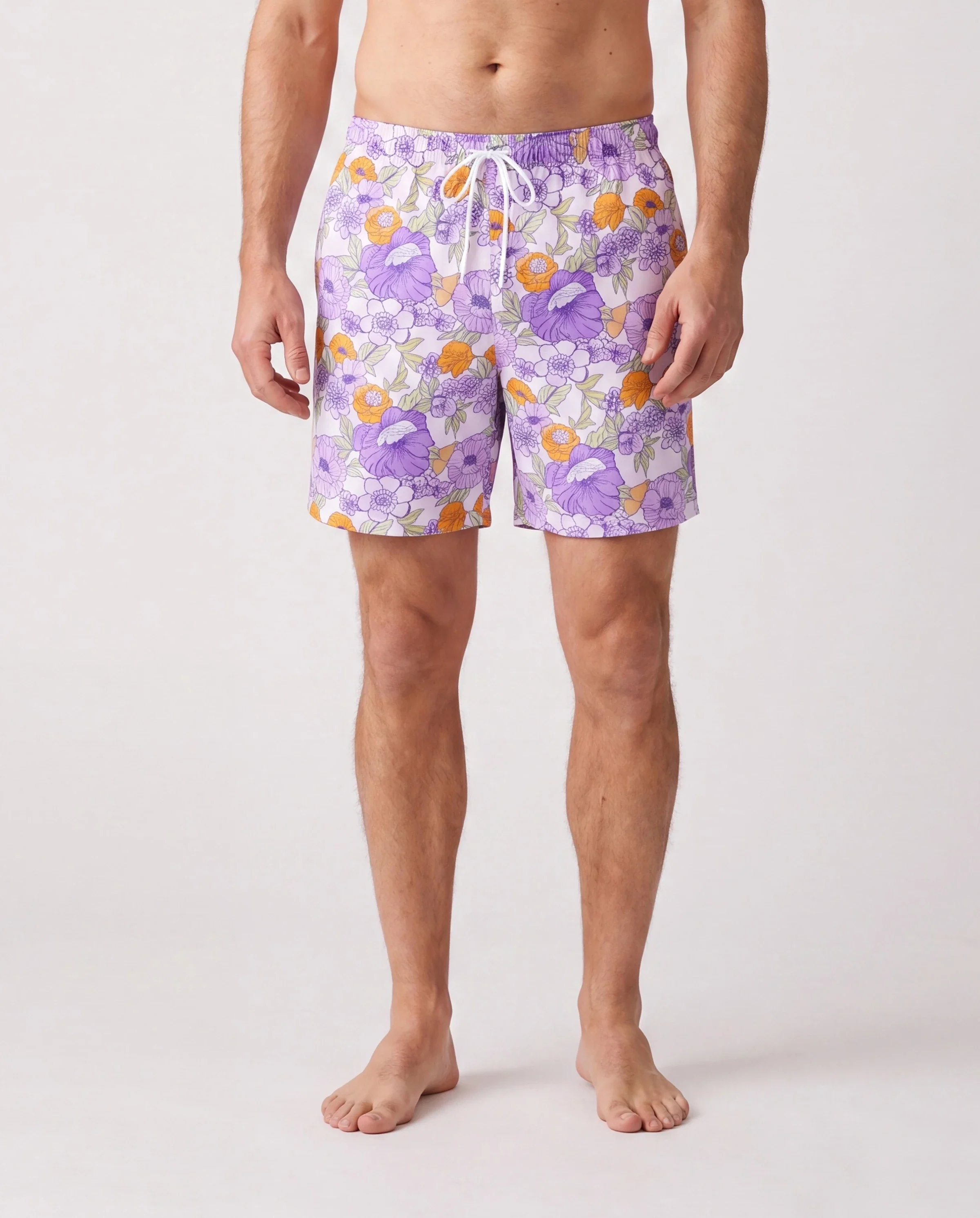 Family Matching Floral Print Swimsuits Ruffled One-Piece Bathing Suit & Swim Trunks Set Purple - Image 5