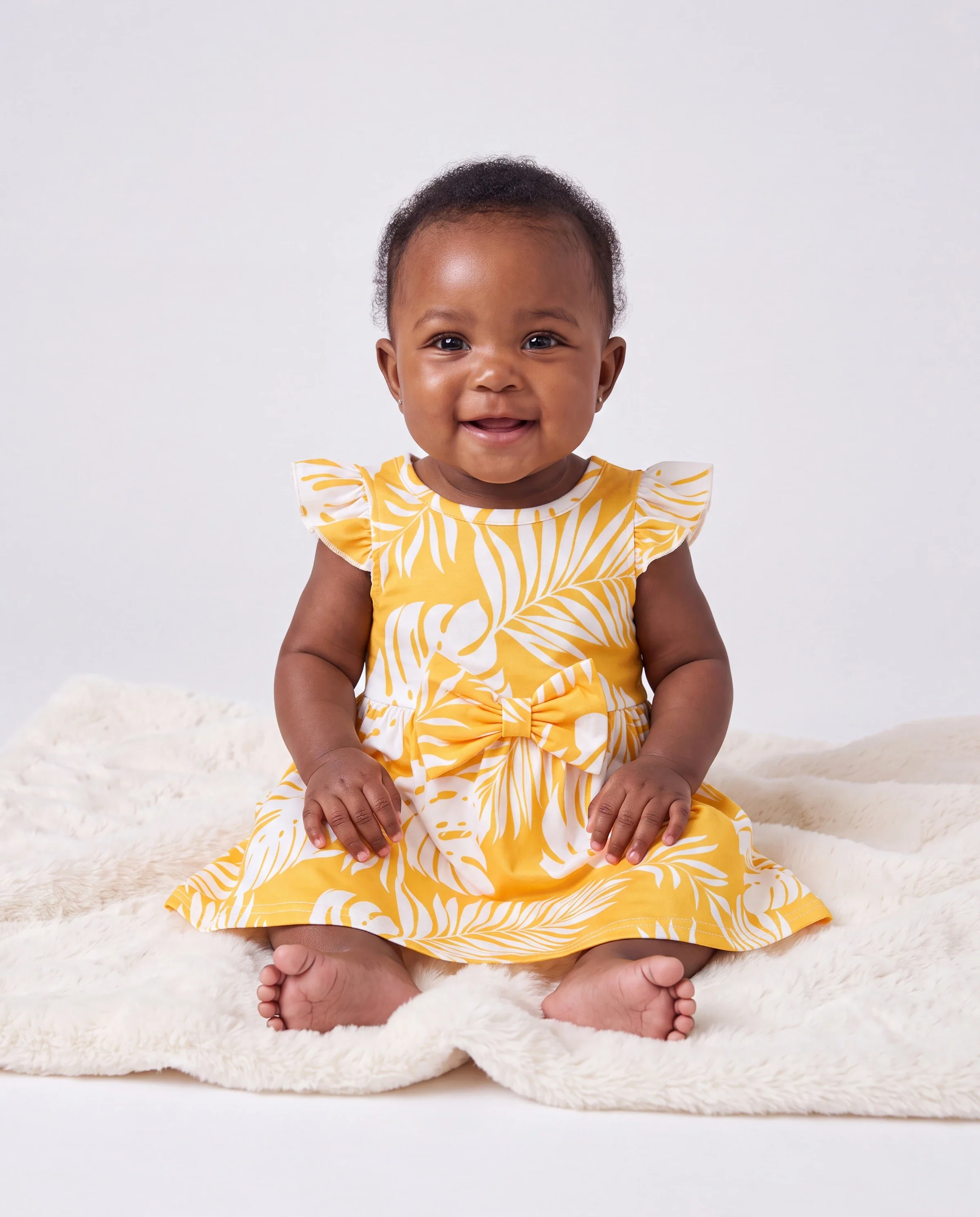 Family Matching Leaf Print Flutter Dress or Short-sleeve Colorblock Shirts Yellow - Image 4