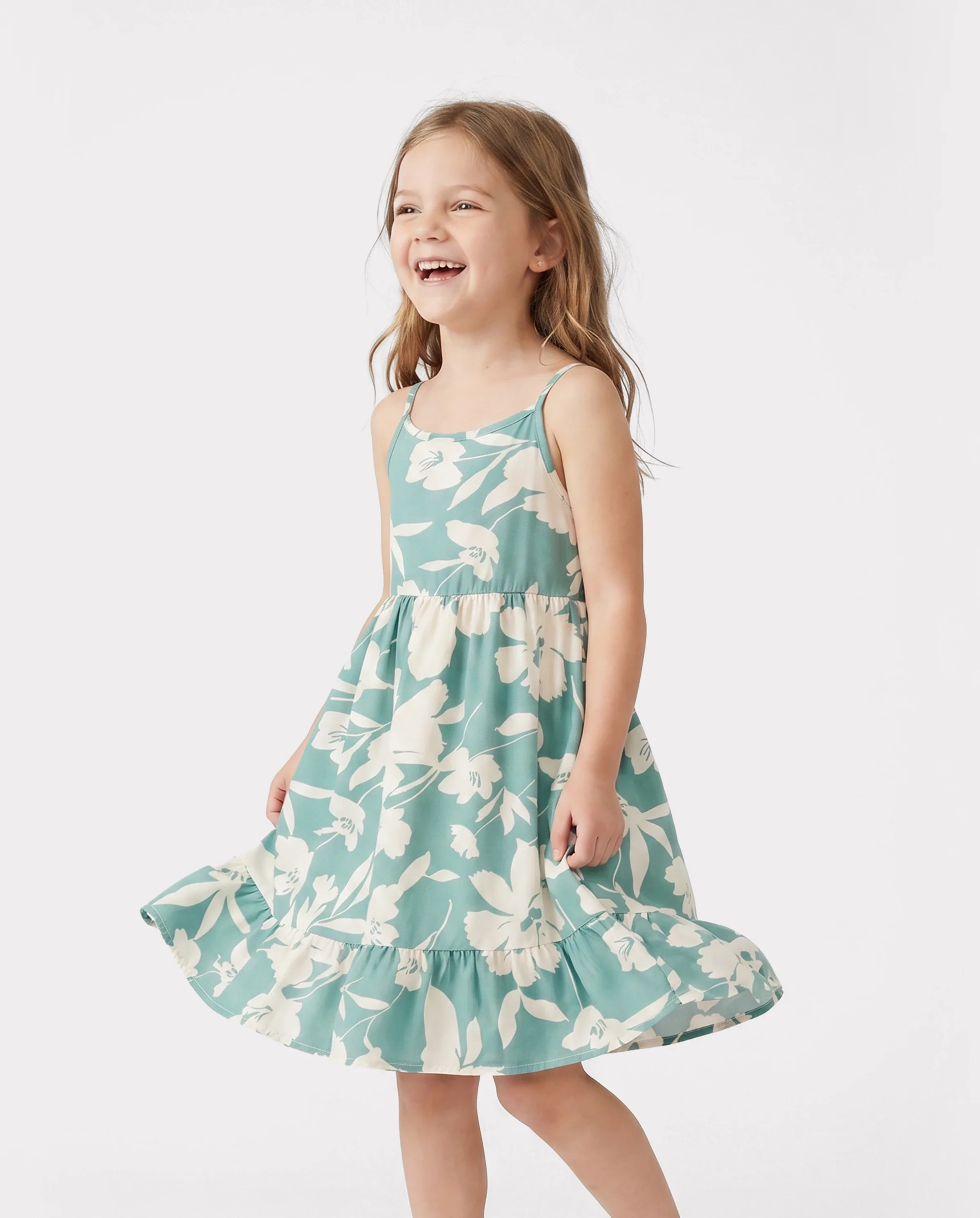 Family Matching Leaf Print Green Short-sleeve Shirt or Sling Shirred Dress Set Green - Image 3