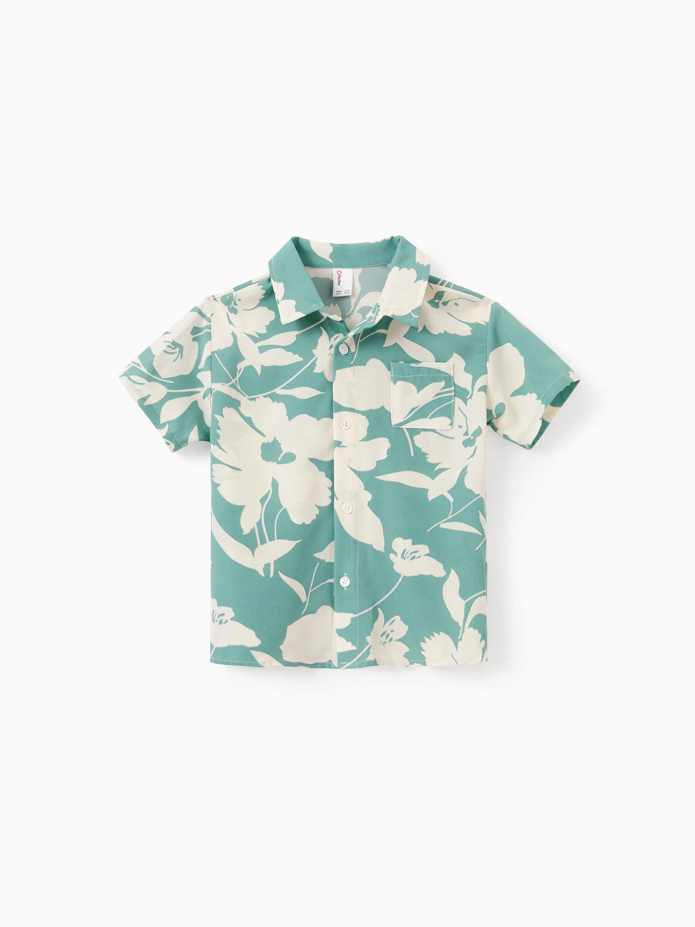 Family Matching Leaf Print Green Short-sleeve Shirt or Sling Shirred Dress Set Green - Image 5