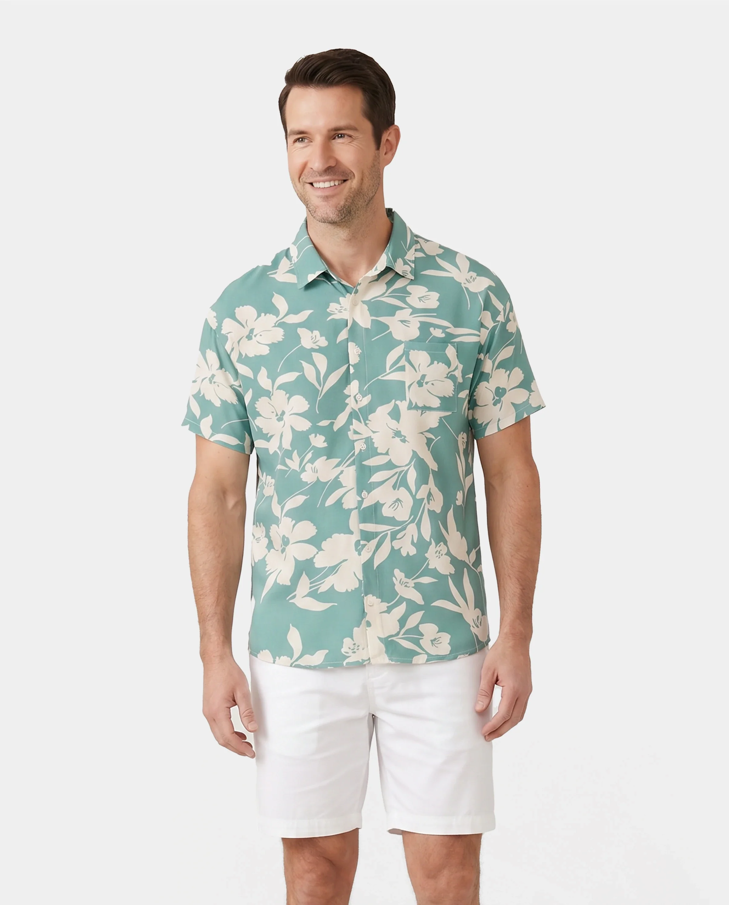 Family Matching Leaf Print Green Short-sleeve Shirt or Sling Shirred Dress Set Green - Image 7
