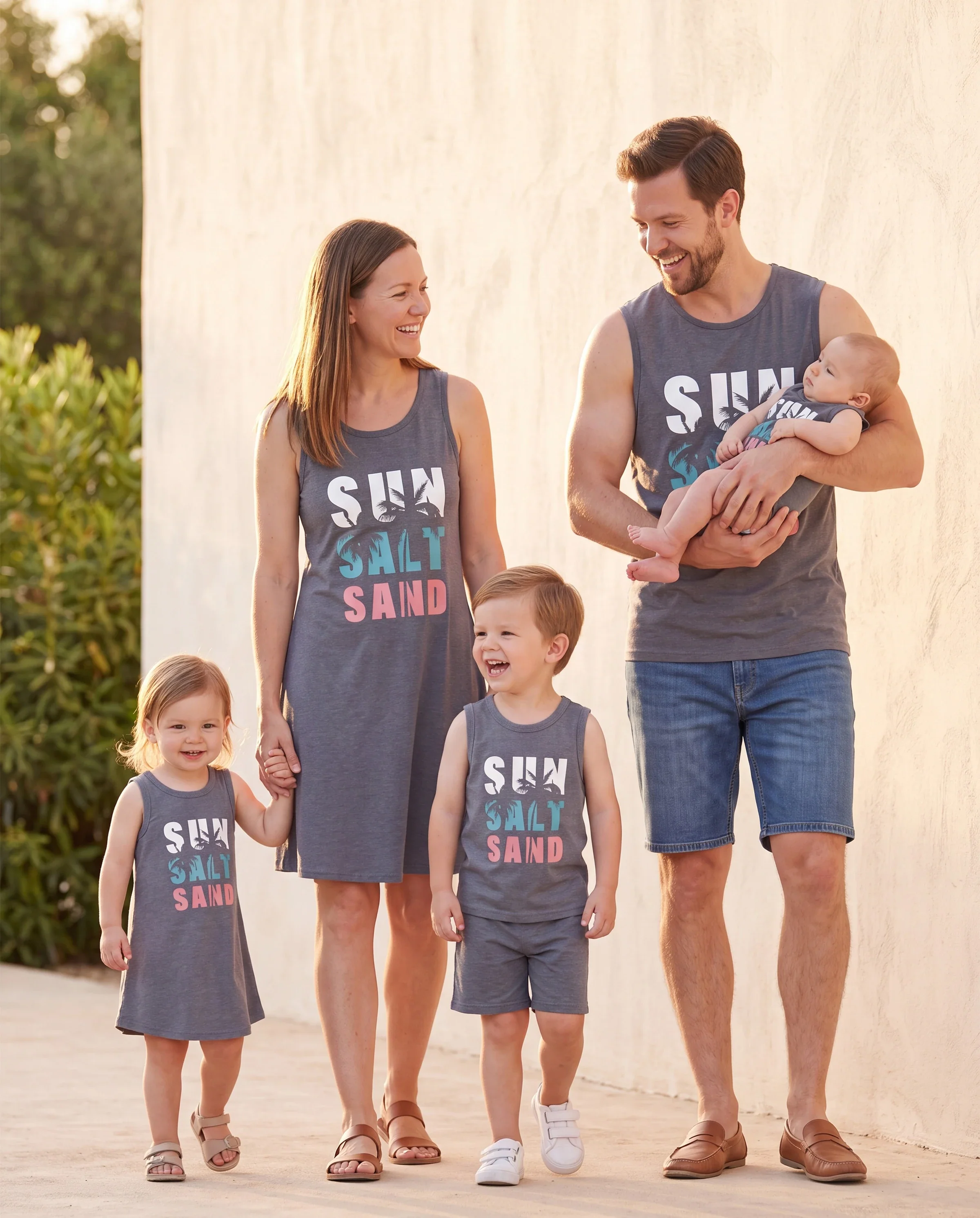 Family Matching Letter Print Sleeveless Tank Top or Tank Dress Set Grey - Image 11