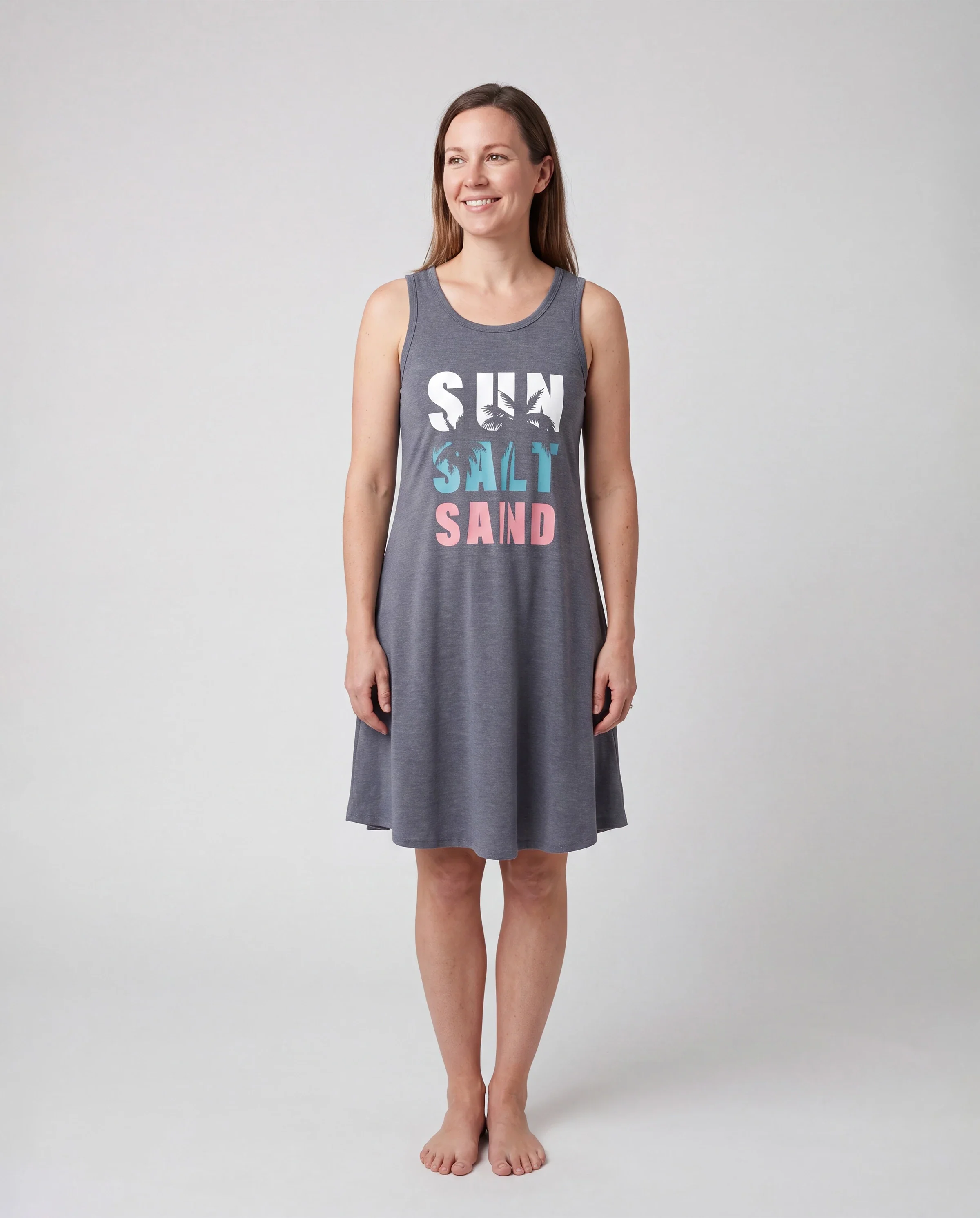 Family Matching Letter Print Sleeveless Tank Top or Tank Dress Set Grey - Image 2