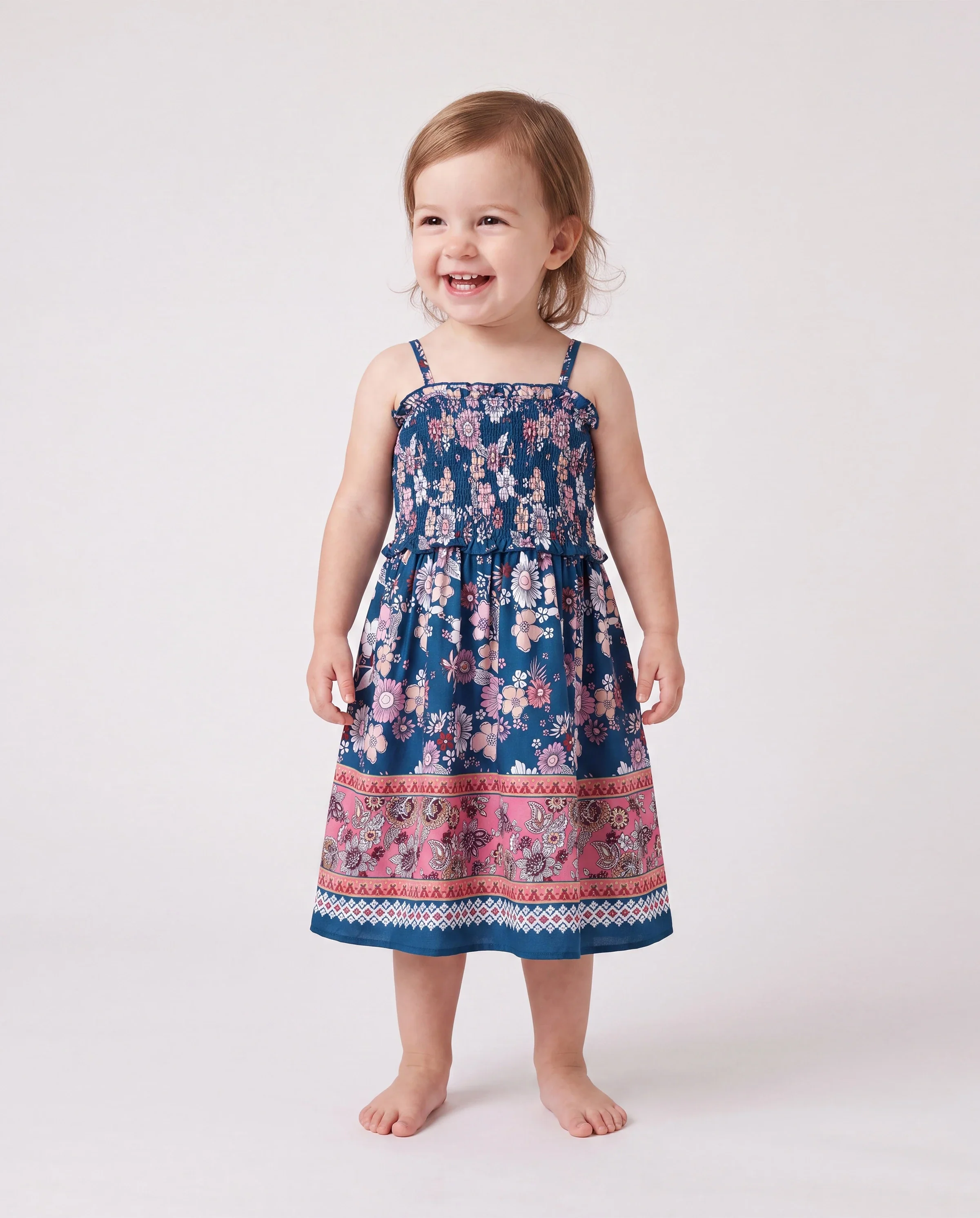 Family matching outfits Floral Allover Print Short-sleeve Collar Shirt or Halter Sleeveless Dress for Summer Vacation CYAN- - Image 3