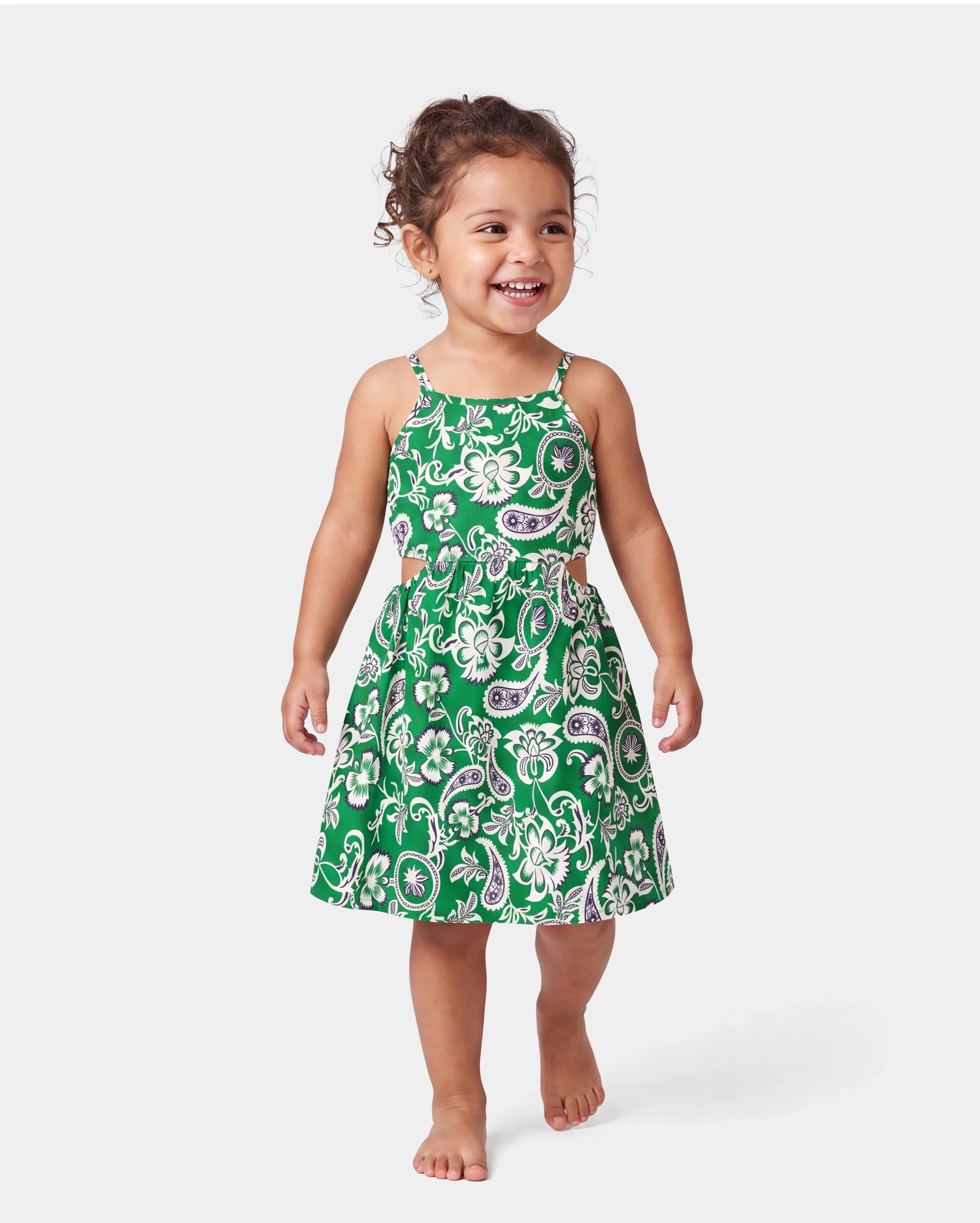 Family Matching Outfits Set Floral Print Short-sleeve Collar Shirt or Strappy Smocked  Dress for Summer Vacation  Green - Image 3