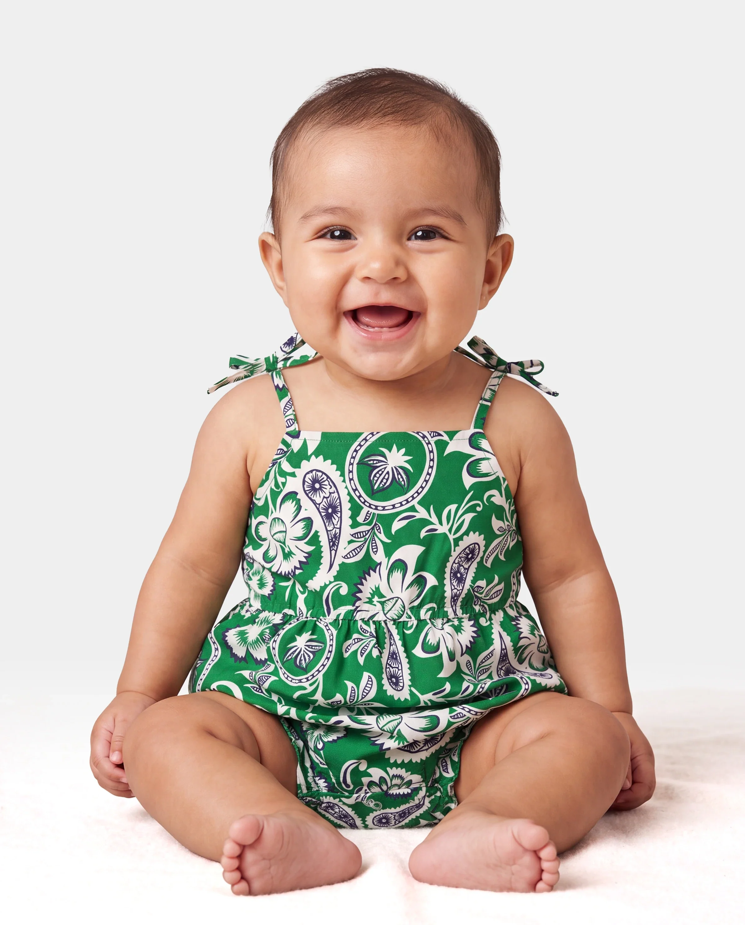 Family Matching Outfits Set Floral Print Short-sleeve Collar Shirt or Strappy Smocked  Dress for Summer Vacation  Green - Image 4