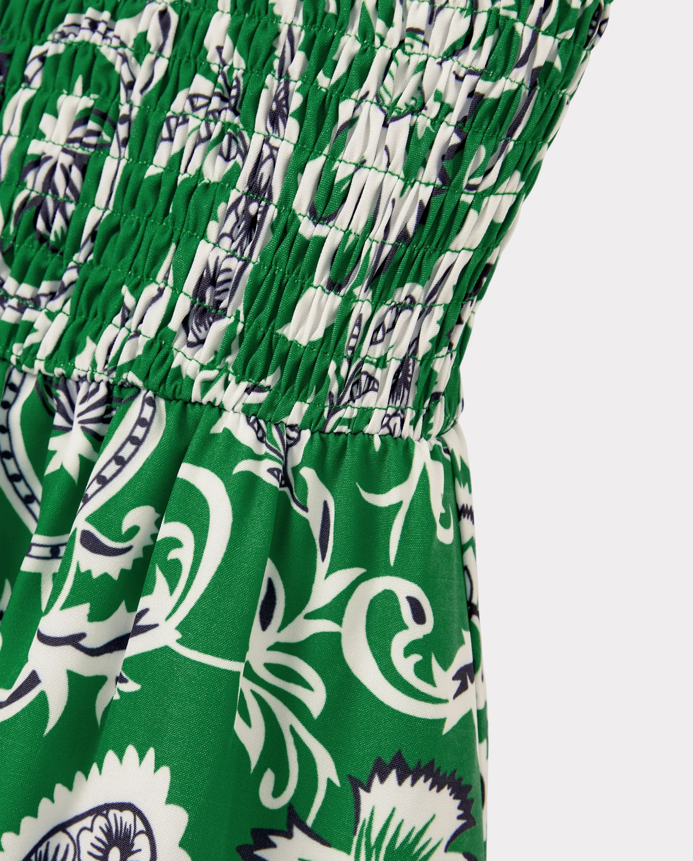Family Matching Outfits Set Floral Print Short-sleeve Collar Shirt or Strappy Smocked  Dress for Summer Vacation  Green - Image 9